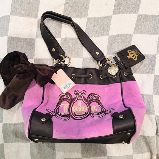 New Purple Juicy Couture Purse Daydreamer Tote Bag Terry Cloth Vintage Style Y2K