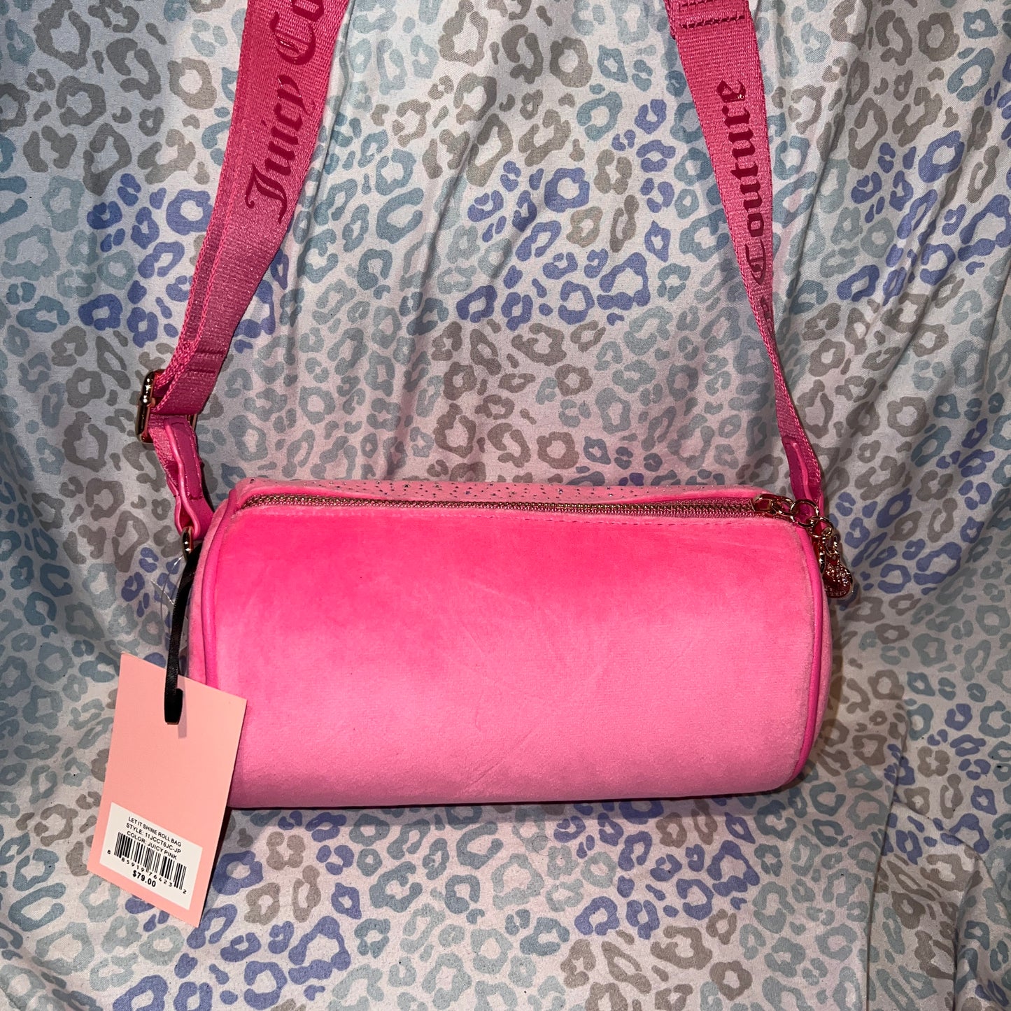 New Pink Juicy Couture Purse Barrel Bag Rhinestone Crossbody Velvet Let It Shine