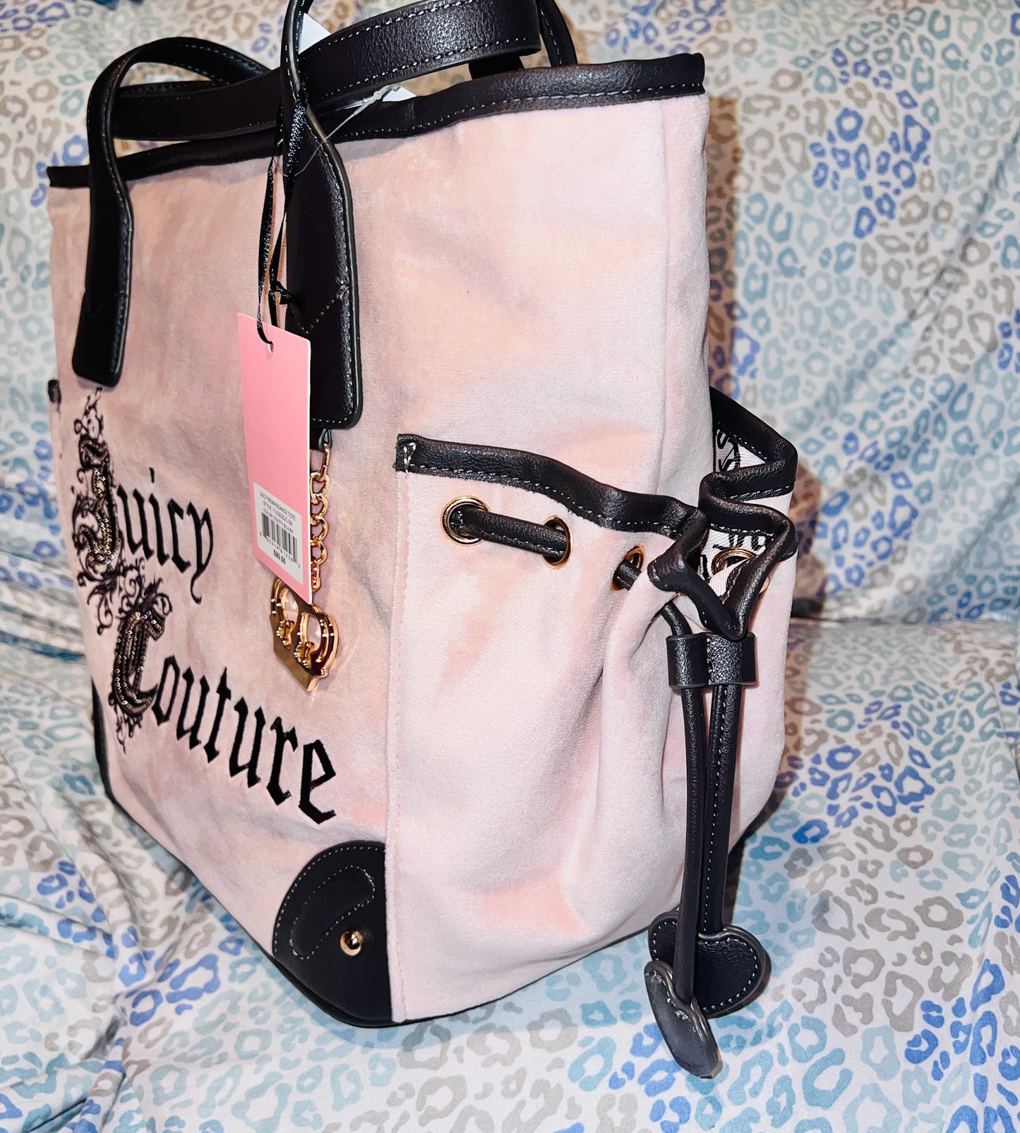 New Brown Pink Juicy Couture Purse Handbag Tote Bag Velour Renaissance