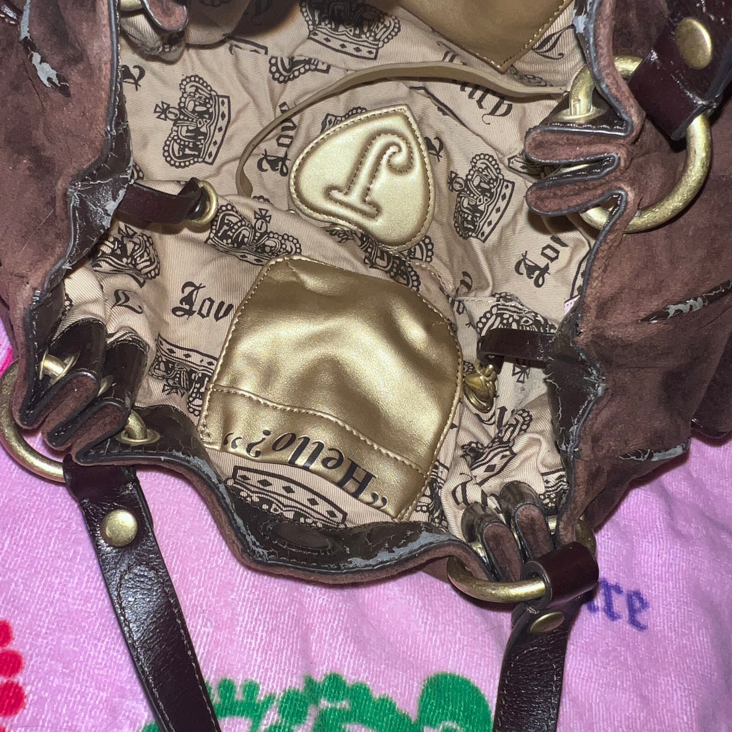 Vintage Pink Brown Juicy Couture Satchel Bag Purse Handbag Velour Y2K