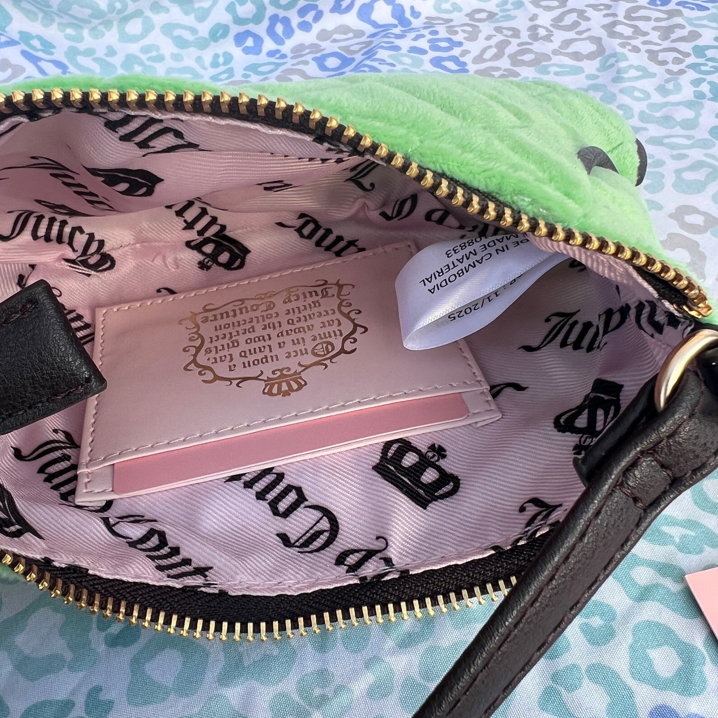 New Green Juicy Couture Purse Clutch Bag Fairy Tale Velvet Vintage Style Handbag
