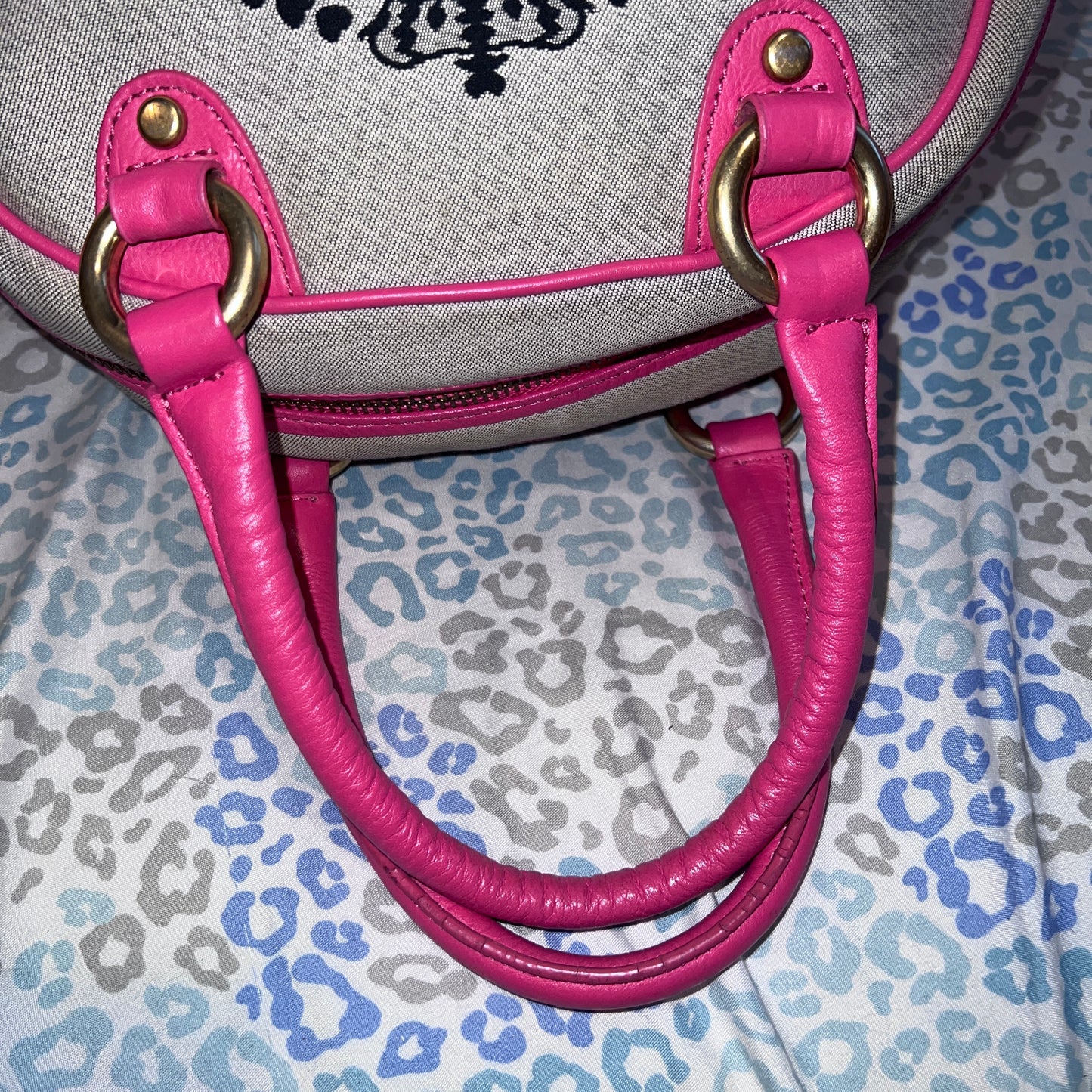 Vintage Pink Grey Juicy Couture Bowler Bag Handbag Purse Satchel Scottie Dog Y2K