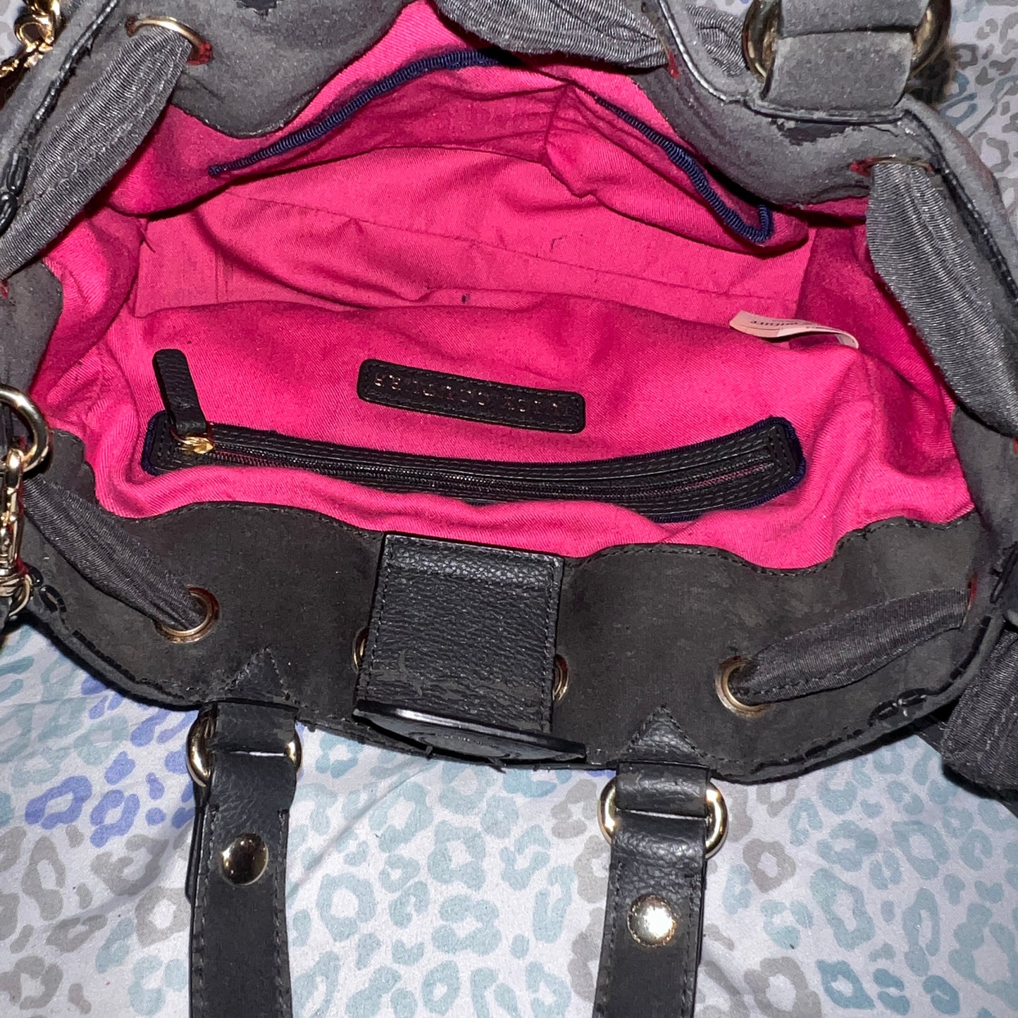 Vintage Black Grey Juicy Couture Purse Mini Daydreamer Tote Bag Handbag Velour