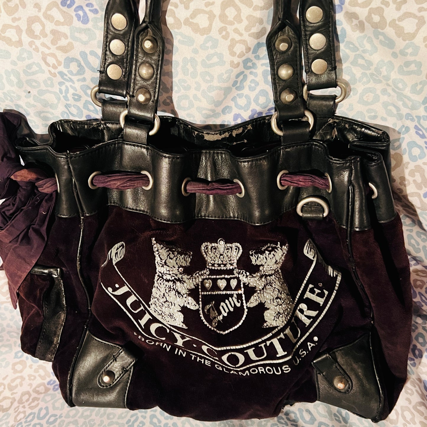 Vintage Black Juicy Couture Purse Daydreamer Tote Bag Scottie Dog Handbag Velour