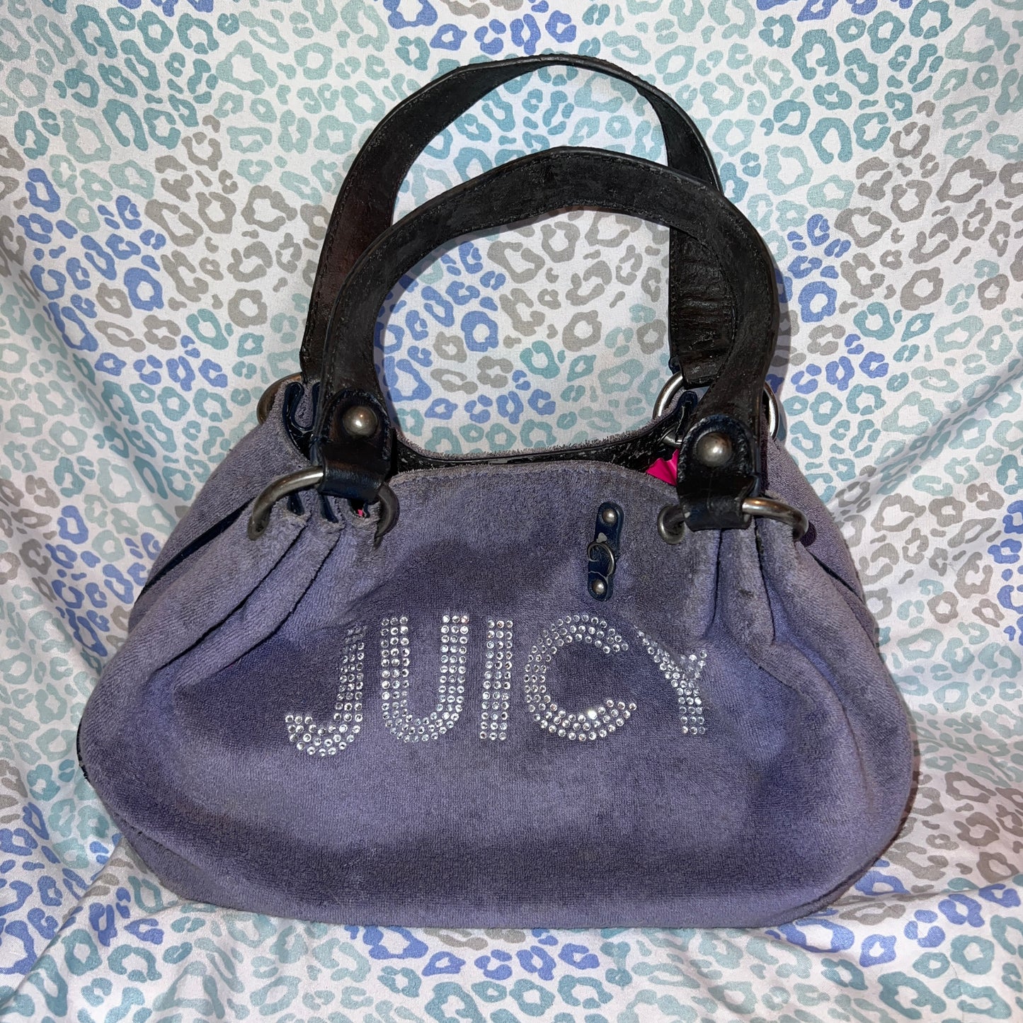 Vintage Blue Juicy Couture Purse Handbag Rhinestone Satchel Bag Y2K Terry Cloth
