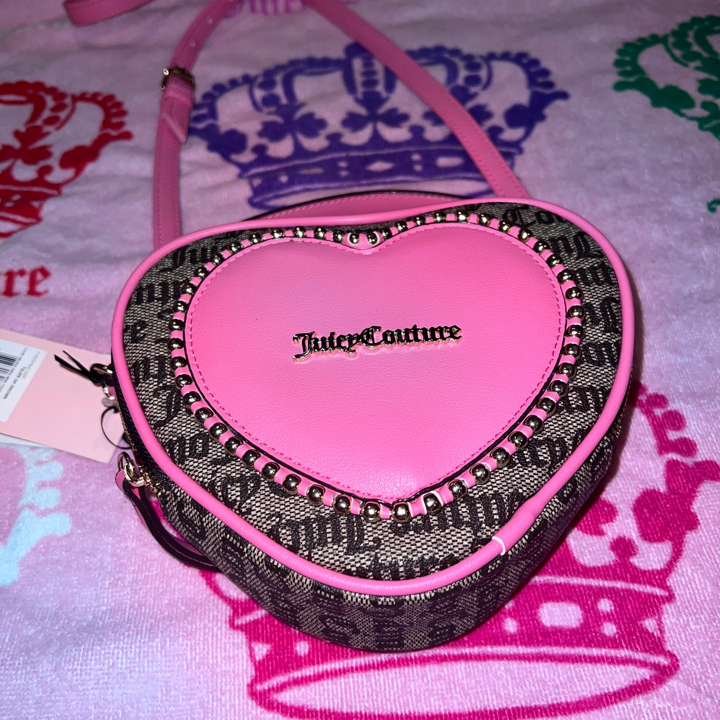 New Heart Pink Brown Juicy Couture Purse Crossbody BagLove Never Dies MSRP $79
