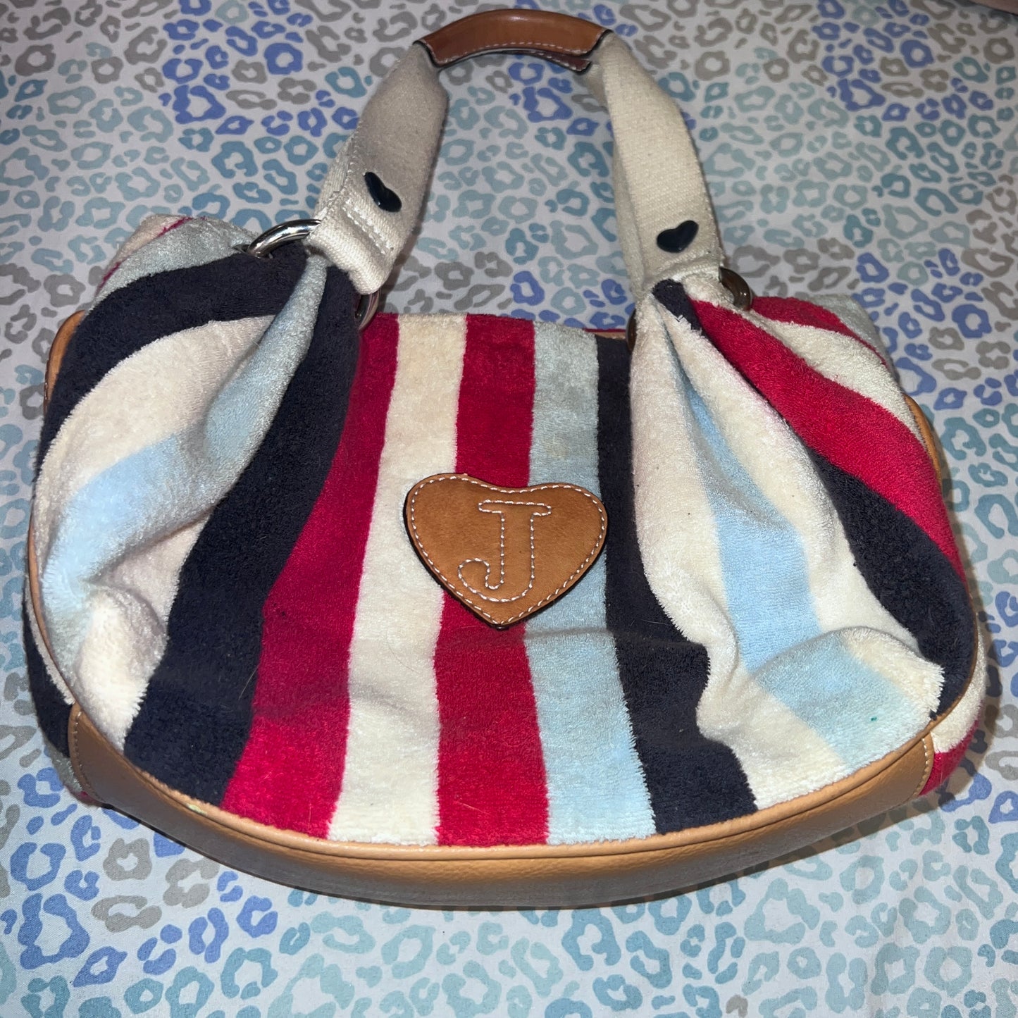 Vintage Striped Juicy Couture Purse Handbag Satchel Bag Nautical Terry Cloth Y2K