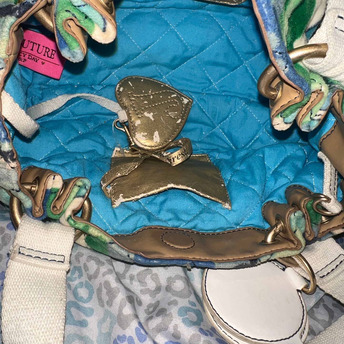 Vintage Blue Juicy Couture Purse Handbag Shoulder Bag Velvet Paisley Y2K Mcbling