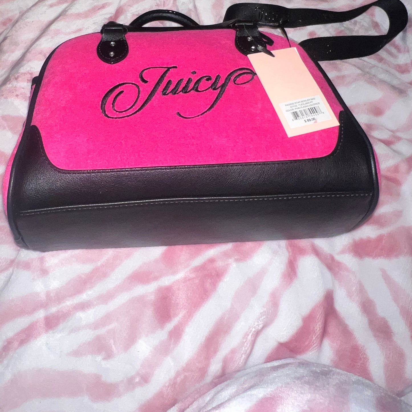 New Hot Pink Juicy Couture Purse Terry Cloth Raising Star Bowler Bag MSRP $89
