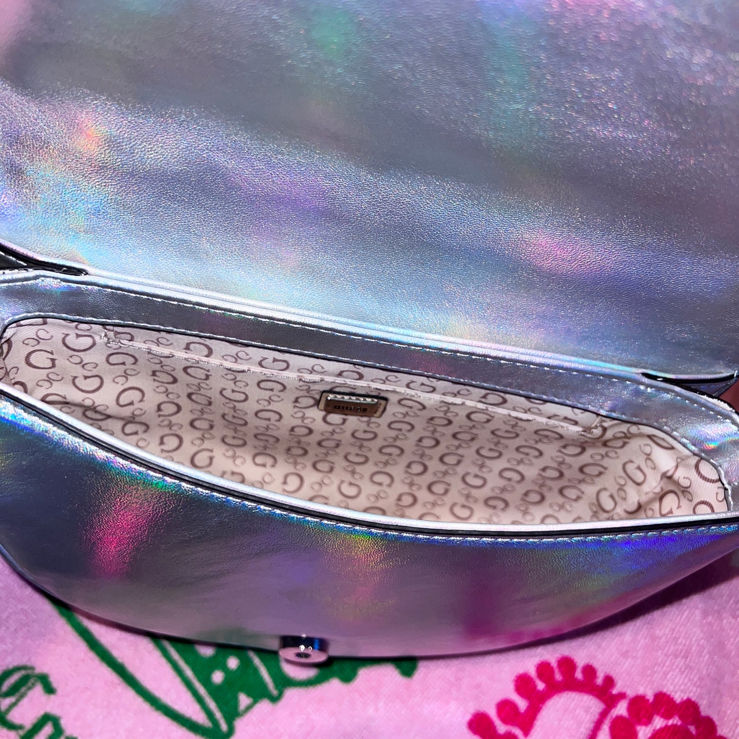 New Silver GUESS Purse Satchel Handbag Crossbody Metallic Betana Mini MM912778