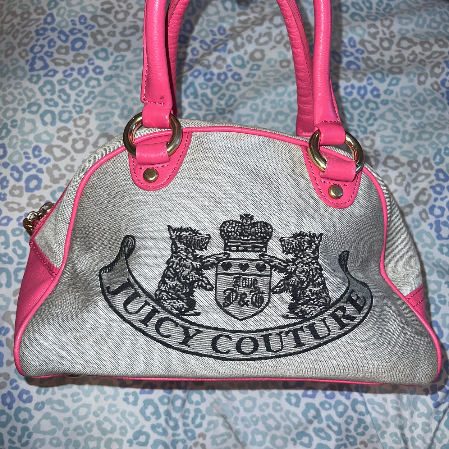 Vintage Pink Grey Juicy Couture Bowler Bag Handbag Purse Satchel Scottie Dog Y2K