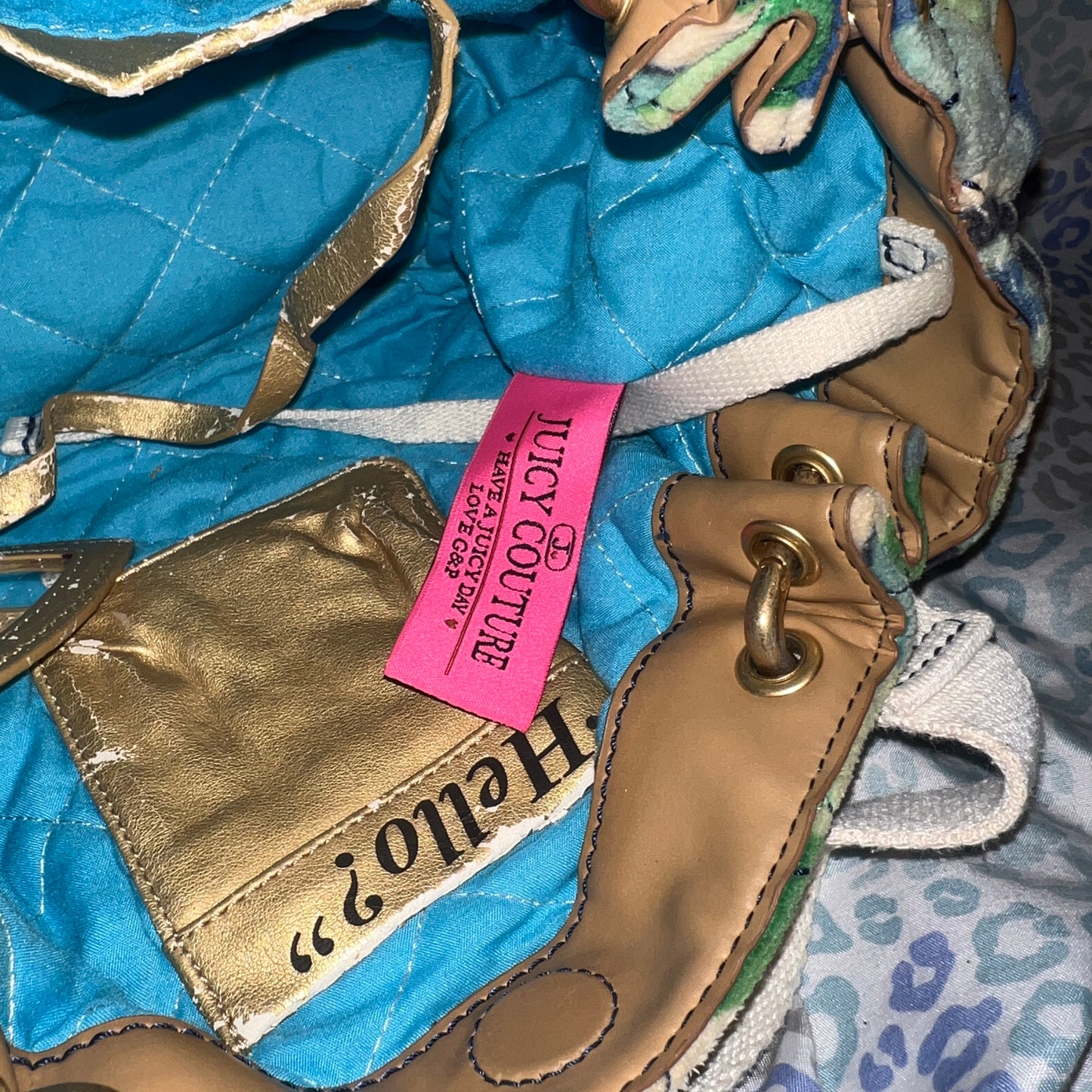 Vintage Blue Juicy Couture Purse Handbag Shoulder Bag Velvet Paisley Y2K Mcbling