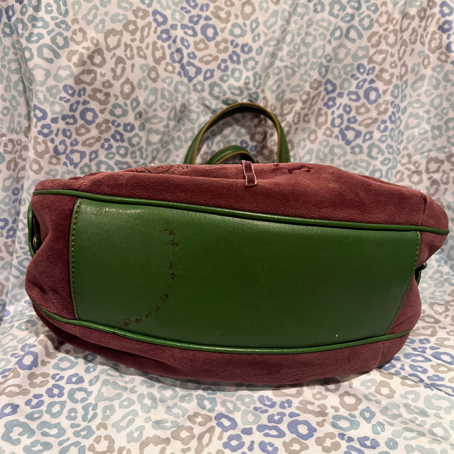 Vintage Green Purple Juicy Couture Purse Satchel Bag Handbag Velvet Y2K