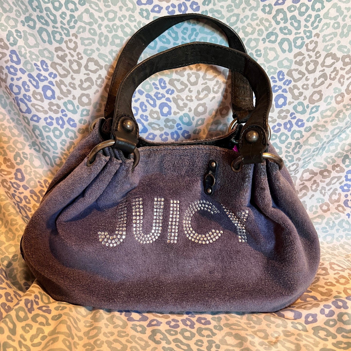 Vintage Blue Juicy Couture Purse Handbag Rhinestone Satchel Bag Y2K Terry Cloth