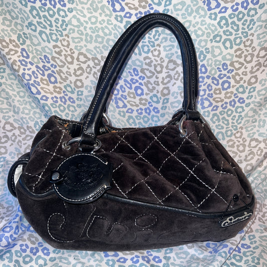 Vintage Dark Brown Juicy Couture Purse Handbag Satchel Bag Velour Quilted Y2K