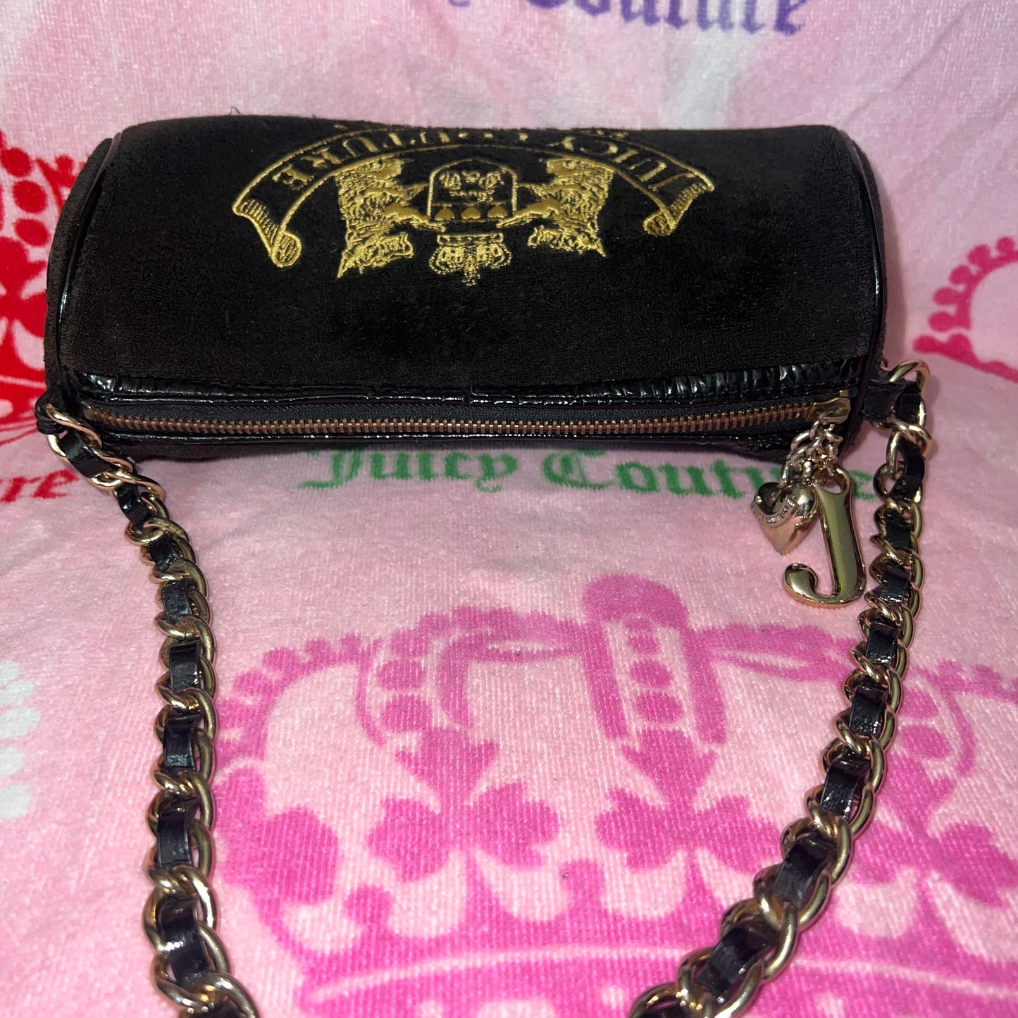 Vintage Black Juicy Couture Barrel Bag Purse Handbag Terry Cloth Y2K Scottie Dog