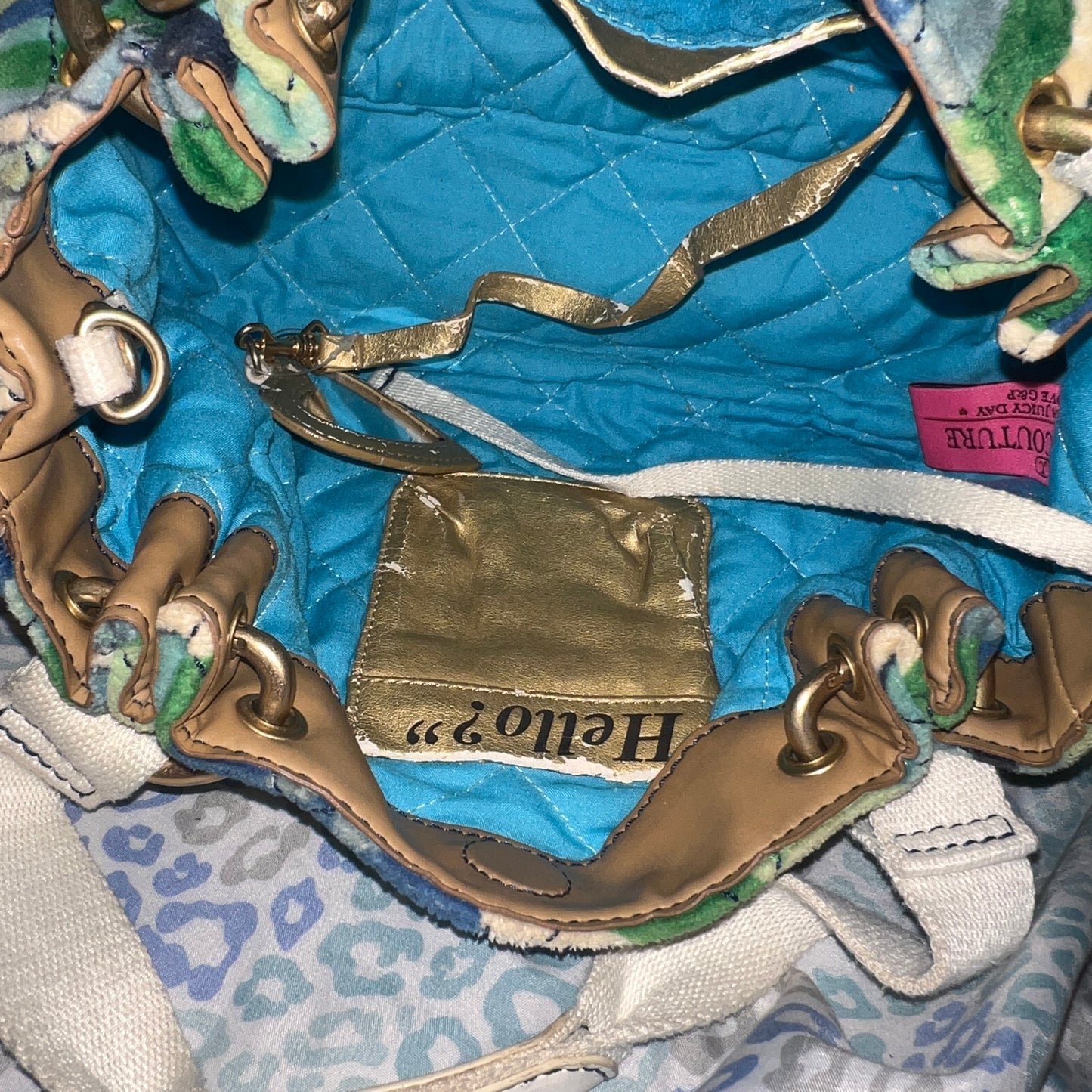 Vintage Blue Juicy Couture Purse Handbag Shoulder Bag Velvet Paisley Y2K Mcbling