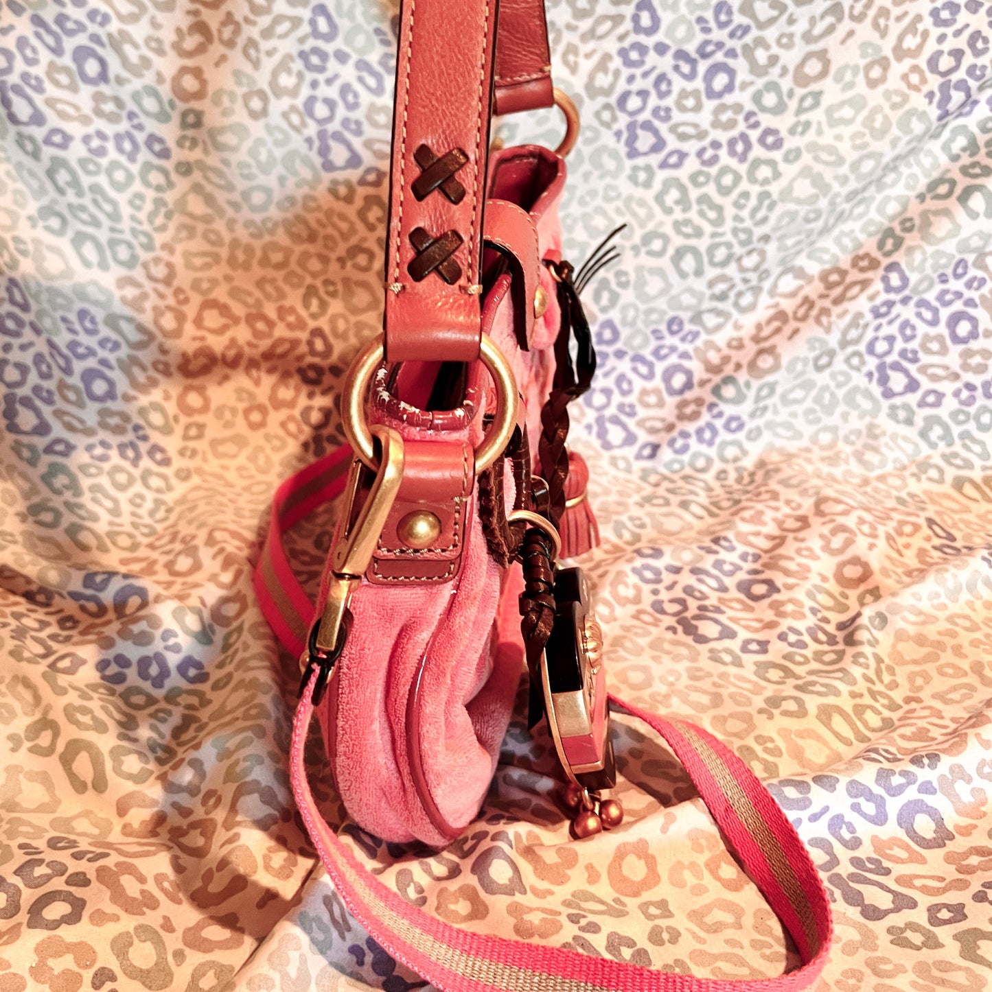 Vintage Pink Juicy Couture Purse Crossbody Bag Terry Cloth Handbag Y2K