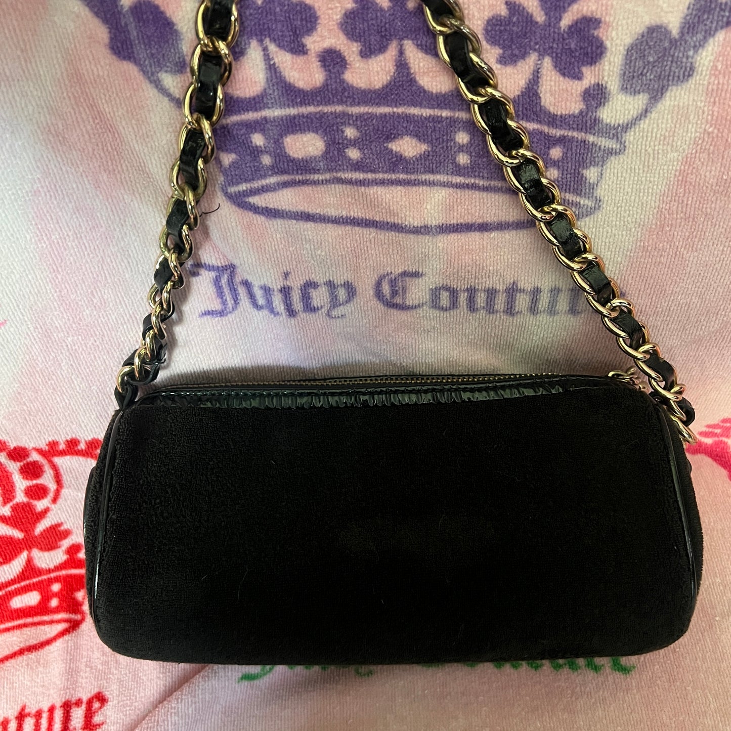 Vintage Black Juicy Couture Barrel Bag Purse Handbag Terry Cloth Y2K Scottie Dog
