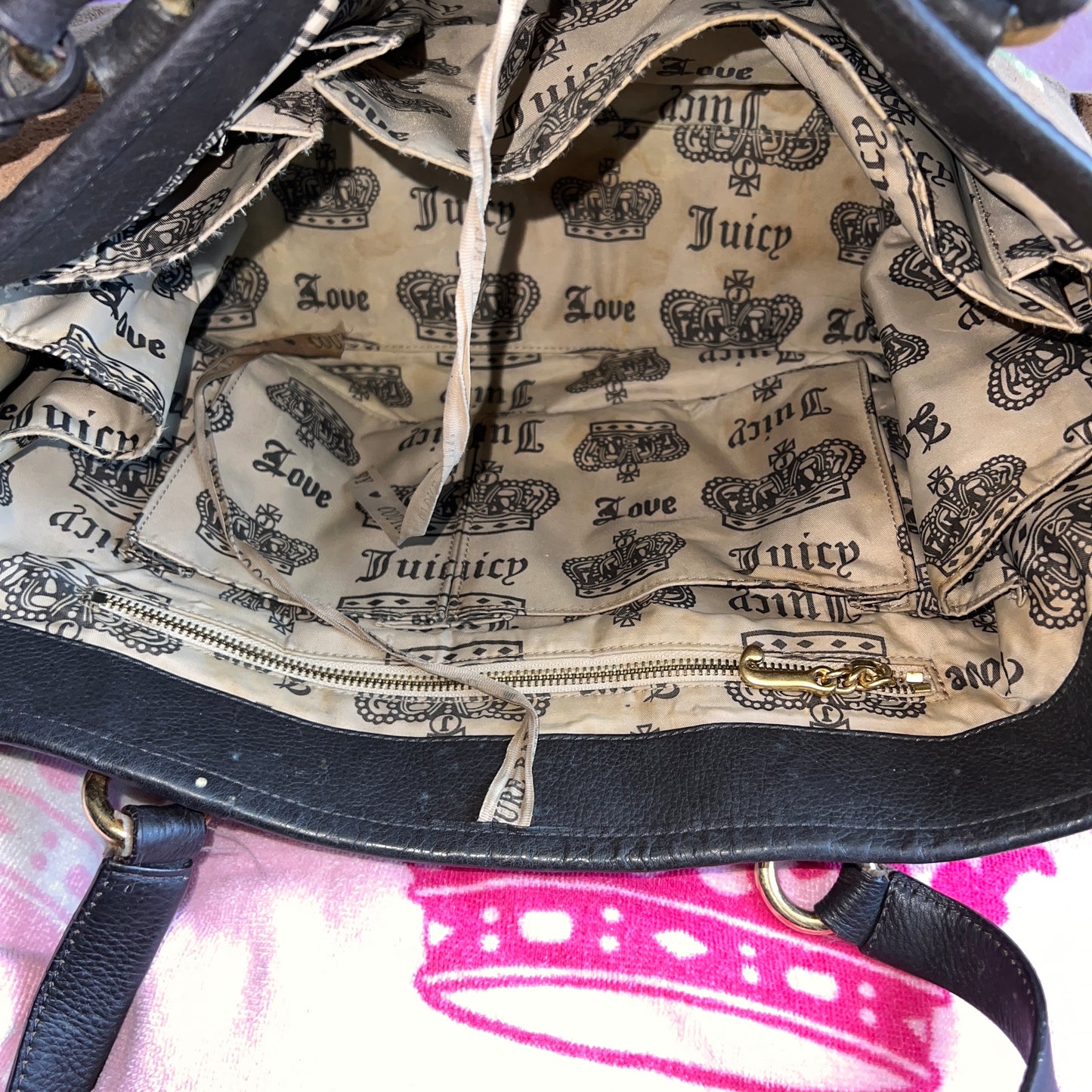 Vintage Brown Juicy Couture Handbag Purse Diaper Tote Baby Bag Y2K Terry Floral