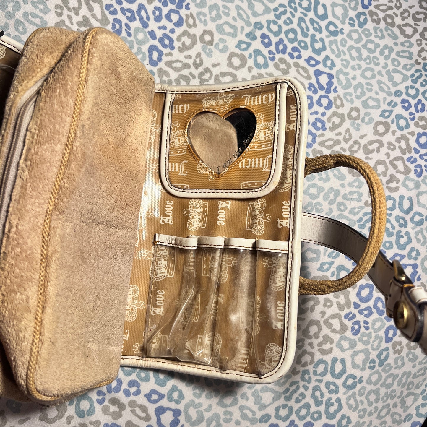 Vintage Tan Juicy Couture Makeup Bag Cosmetic Travel Case Y2K Terry Cloth