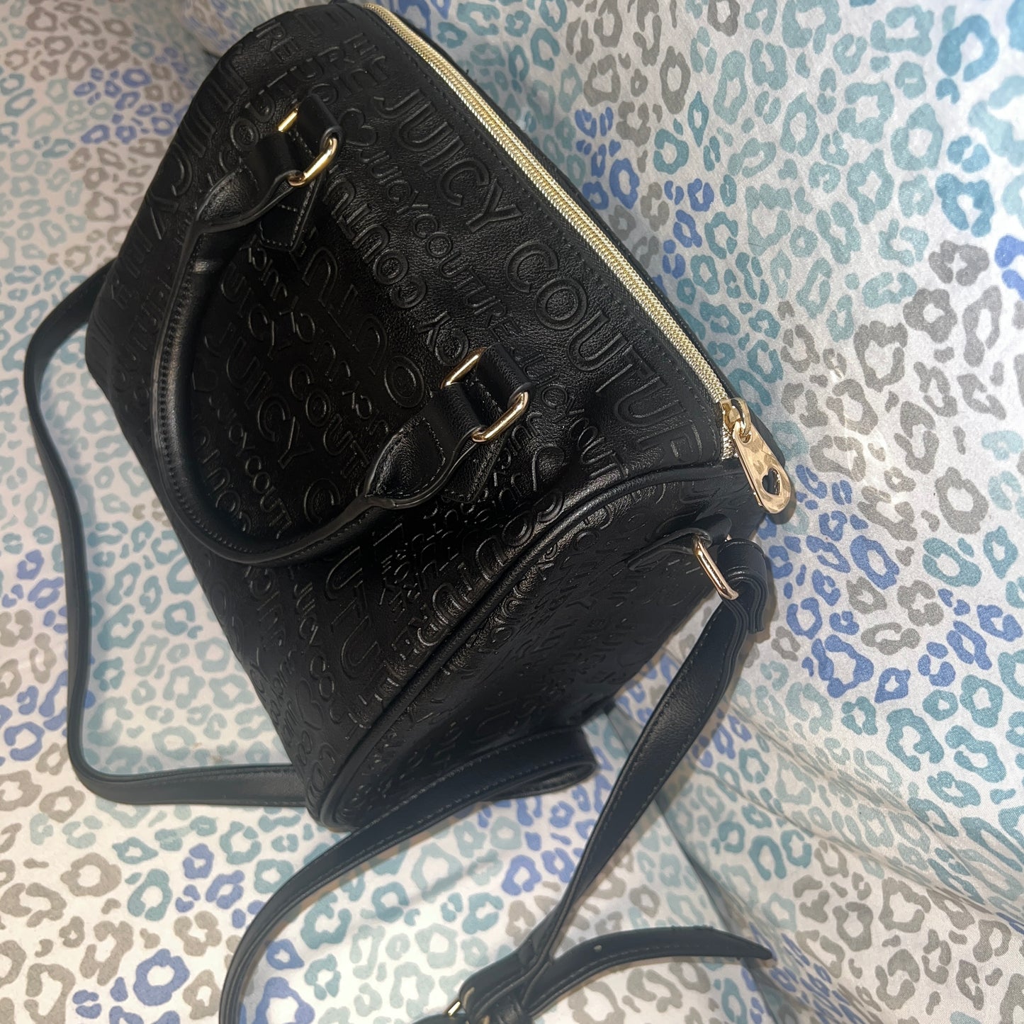 New Black Juicy Couture Purse Licorice Satchel Barrel Bag MSRP $99 Embossed
