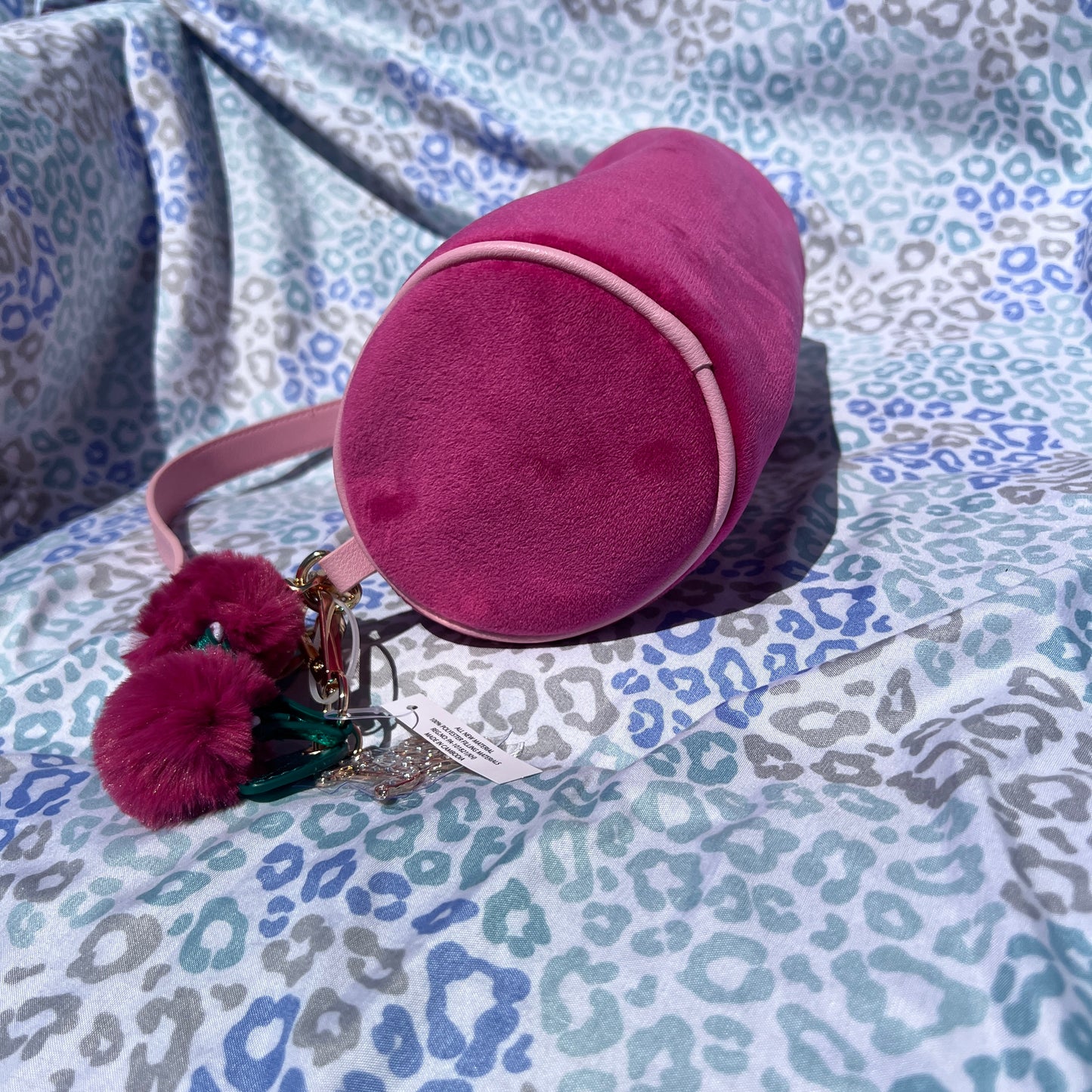 New Pink Juicy Couture Purse Barrel Bag Handbag Velour Spill the Juicy Tea