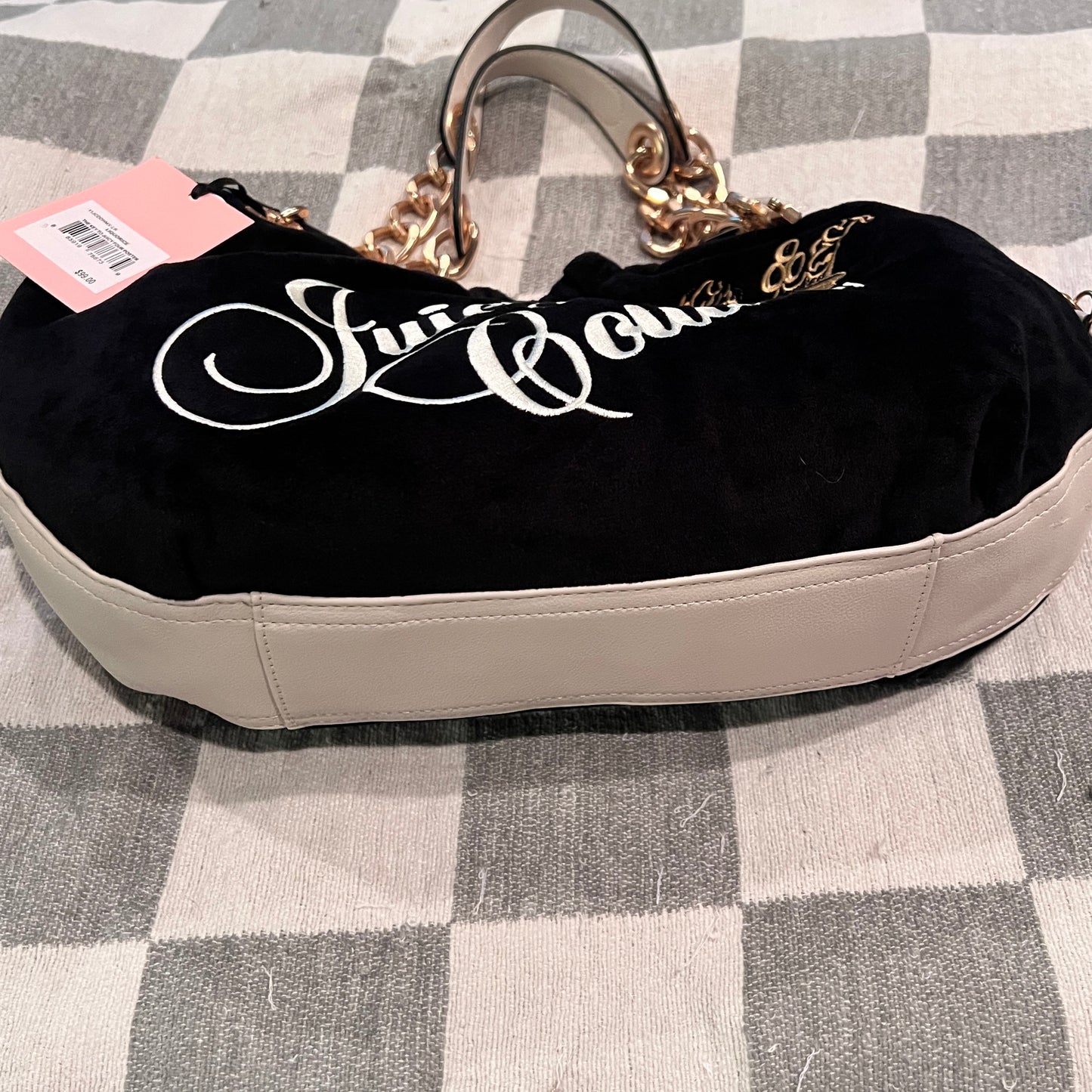 New Juicy Couture Black Satchel Bag + Cheetah Pouch Velour Vintage Style Purse