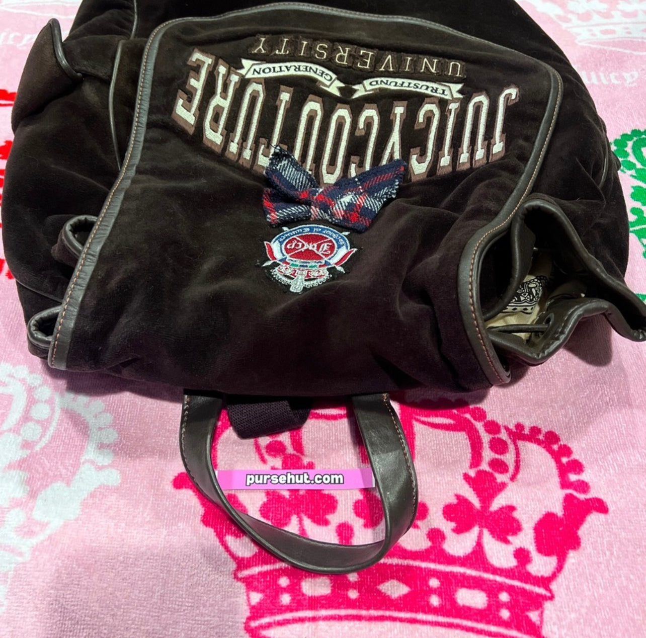Vintage Black Juicy Couture Backpack Purse Bag Velour Juicy Couture University