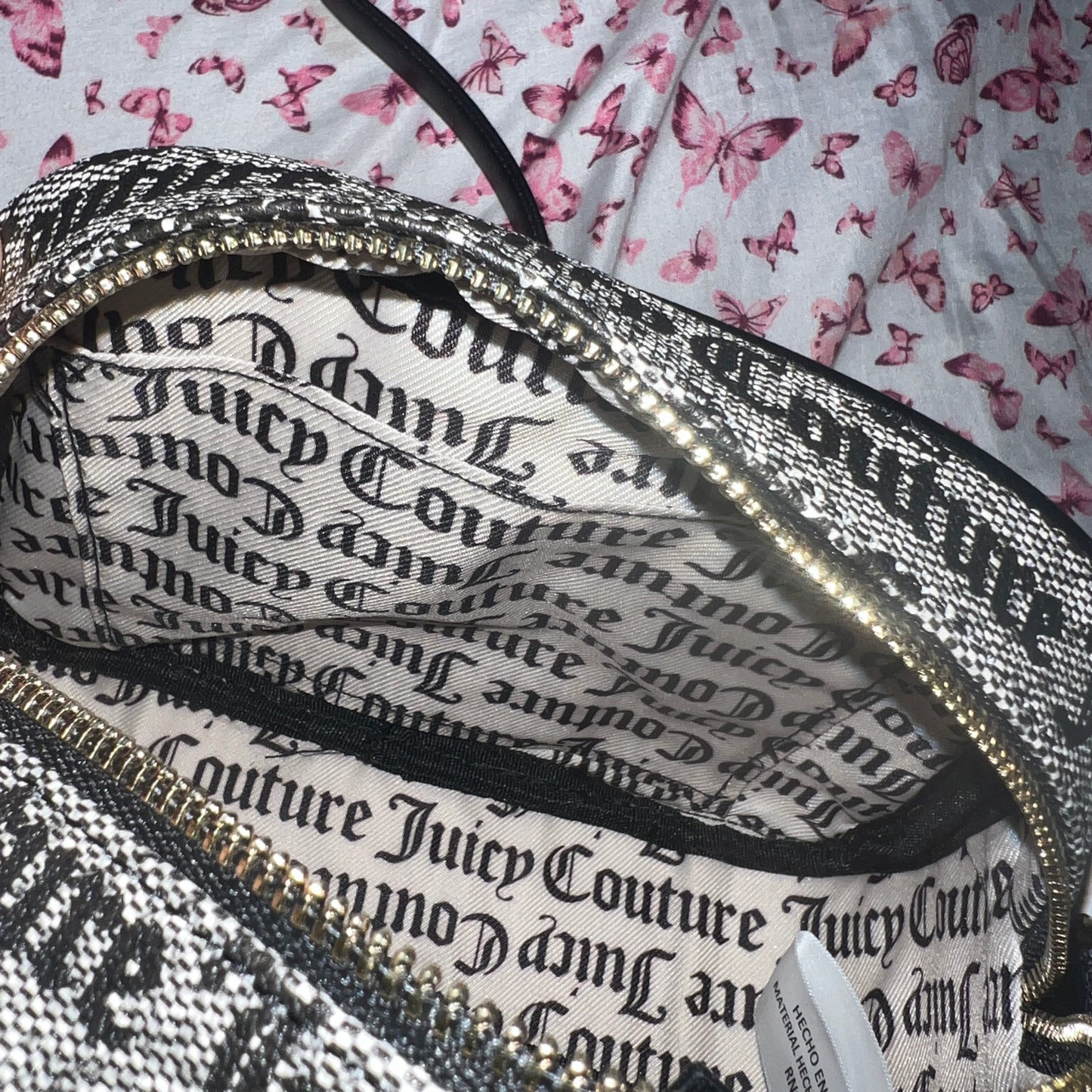 New Black Grey Juicy Couture Crossbody Purse Strawberry MSRP $79 Camera Bag