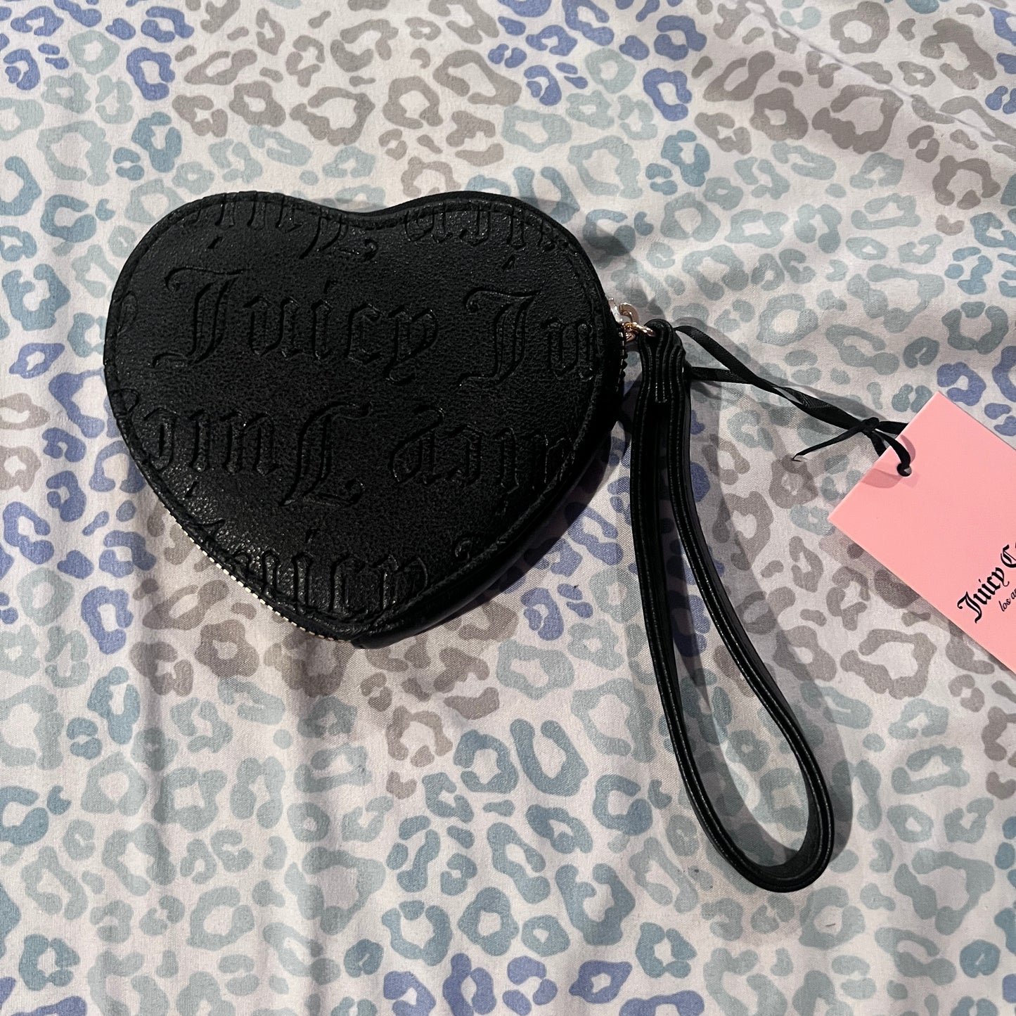 New Black Juicy Couture Wallet Wristlet Pouch Clutch Heart Zip Around