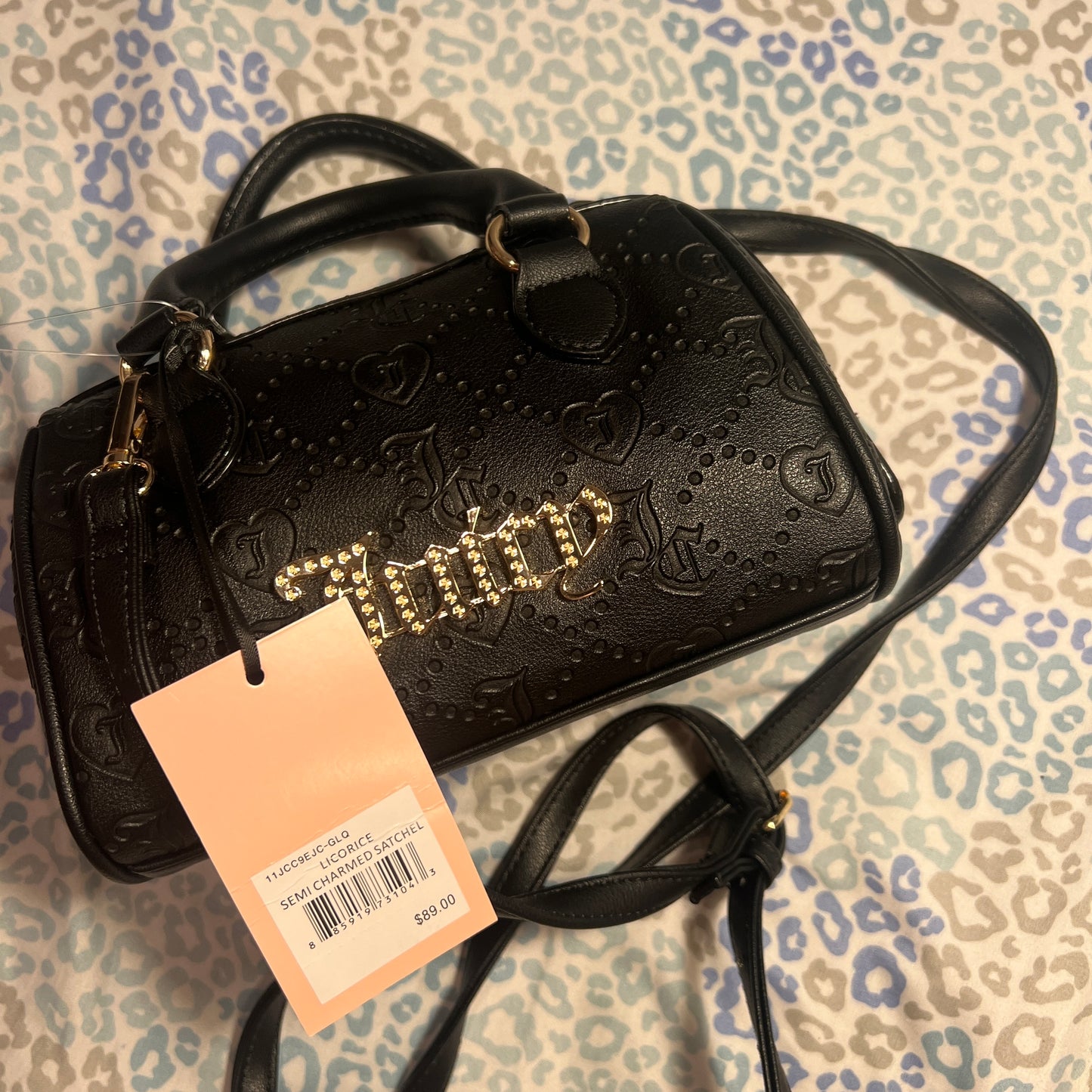 New Black Juicy Couture Purse Handbag Licorice Semi Charmed Satchel Crossbody