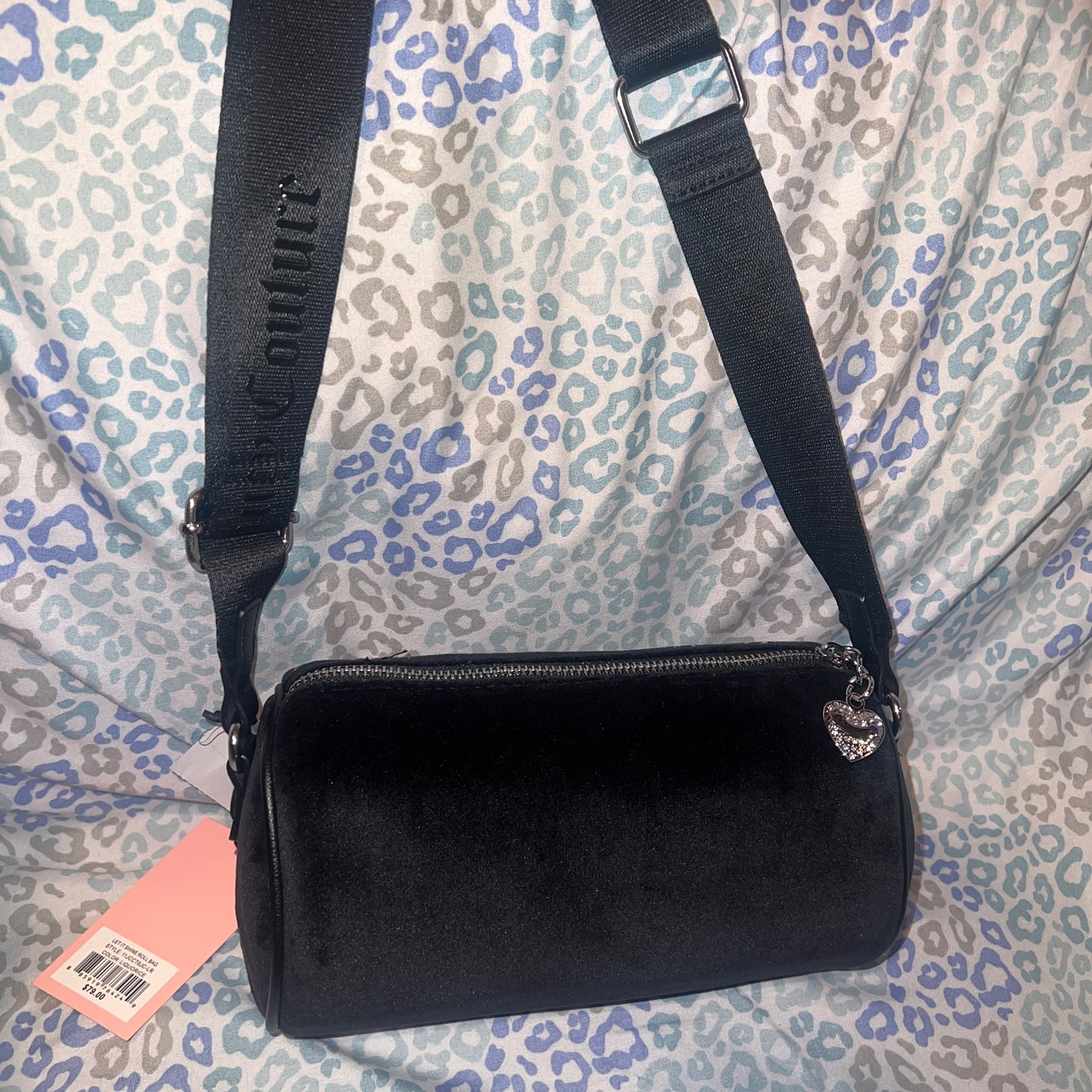 New Black Juicy Couture Purse Barrel Bag Crossbody Rhinestone Let It Shine