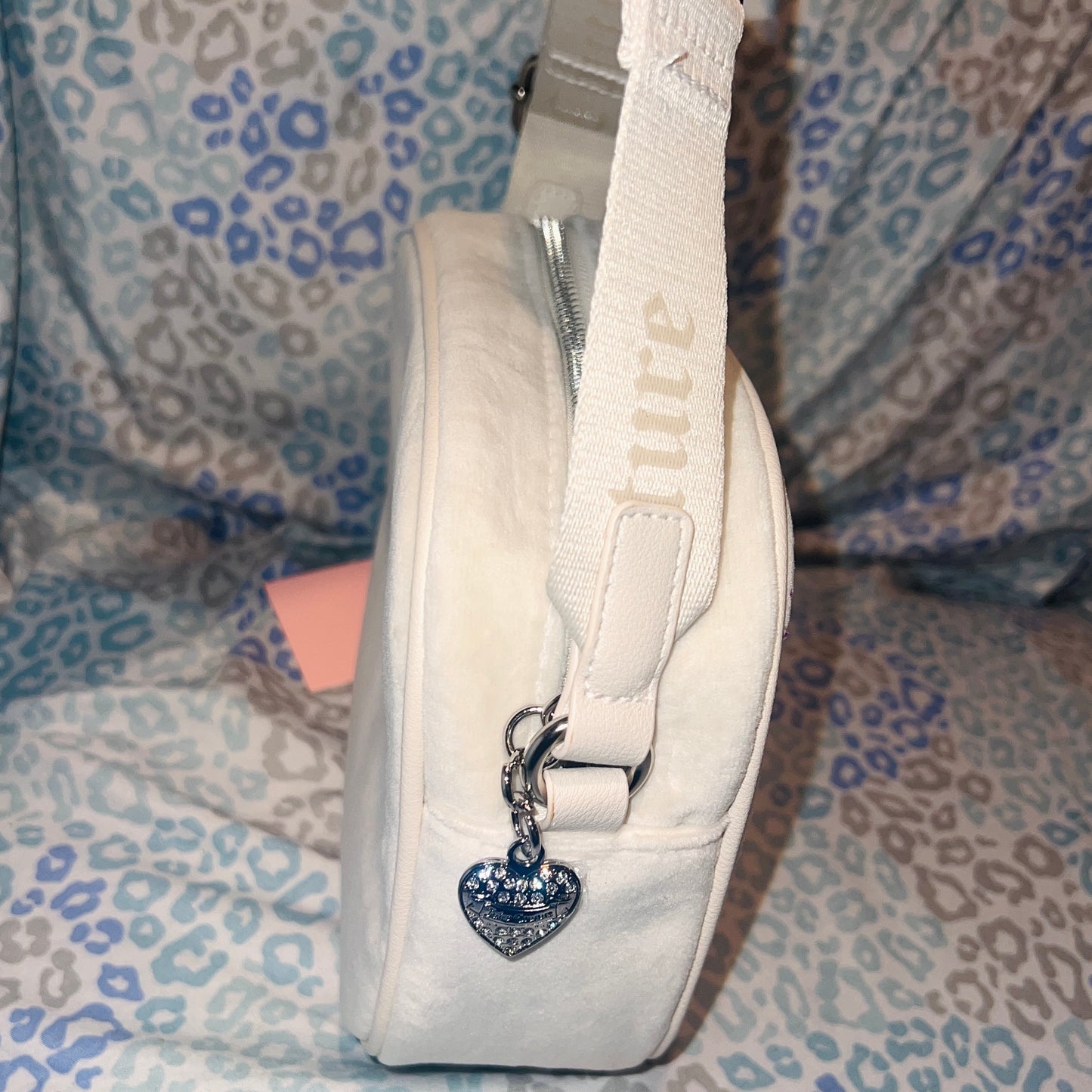 New White Juicy Couture Purse Crossbody Bag Velour Rhinestones