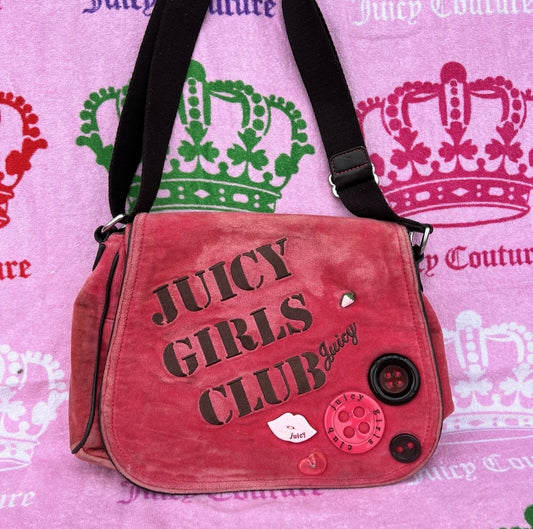 Vintage Rare Pink Juicy Couture Messenger Bag Purse Velour Juicy Girls Club Y2K
