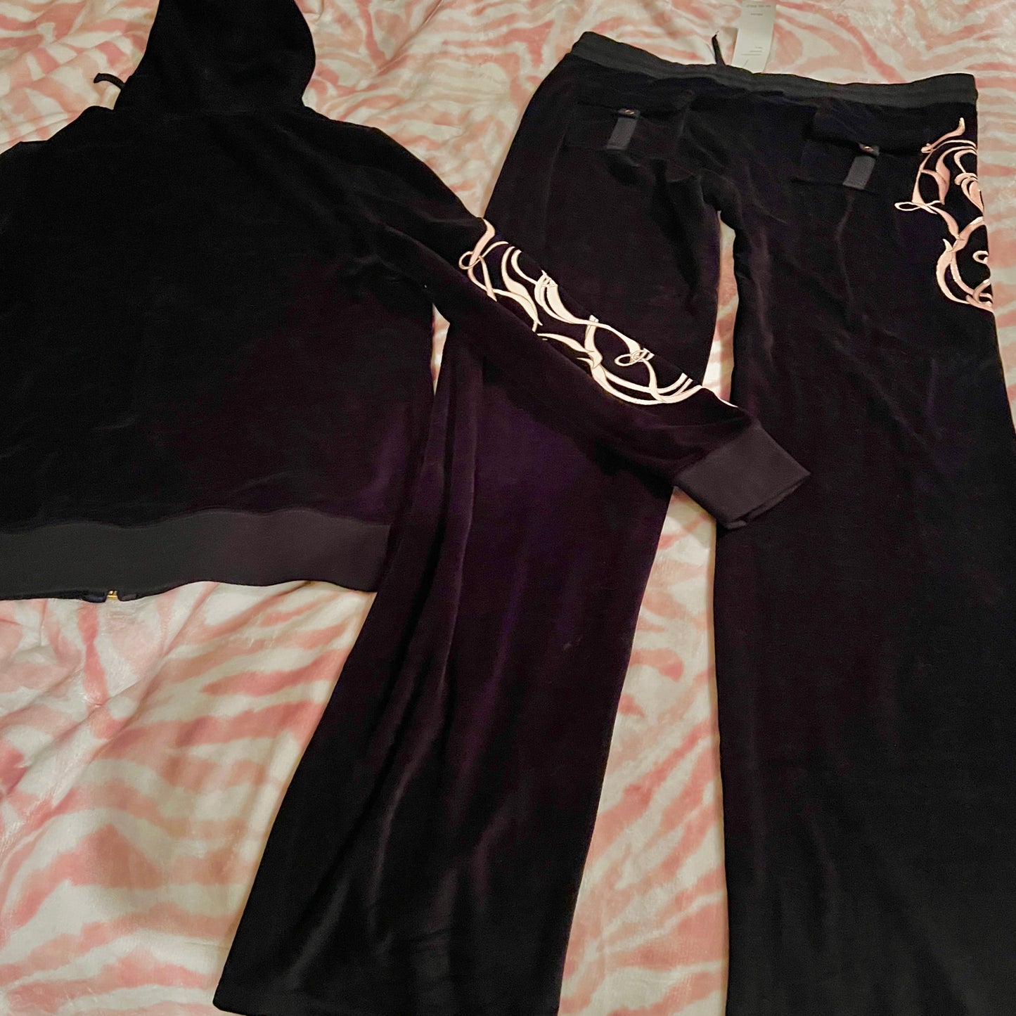 New XL Gold Black BCBG 2-Piece Tracksuit Jacket + Track Pants Set MSRP $160