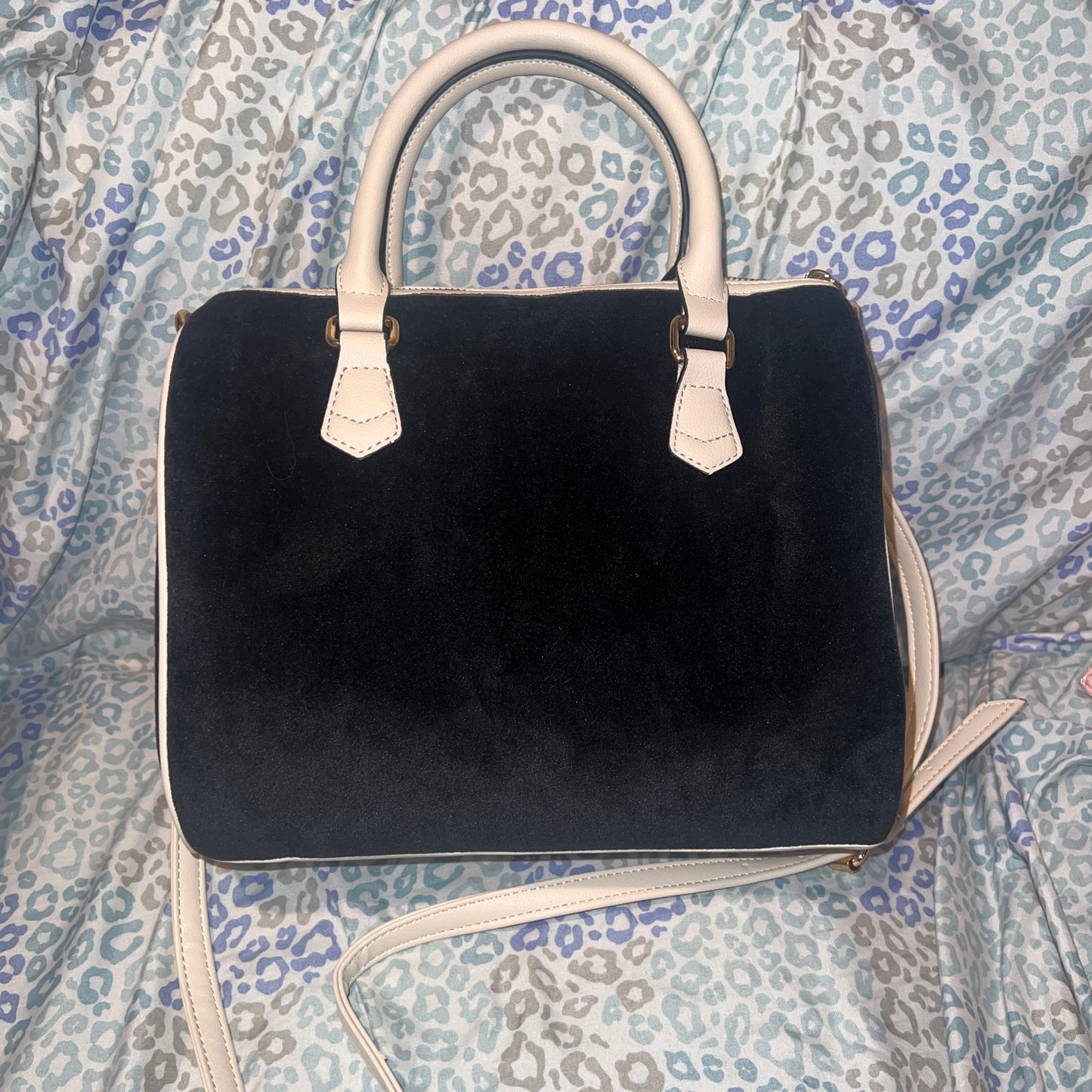 New White Black Juicy Couture Handbag Bag Purse Heritage Satchel Velvet MSRP $99