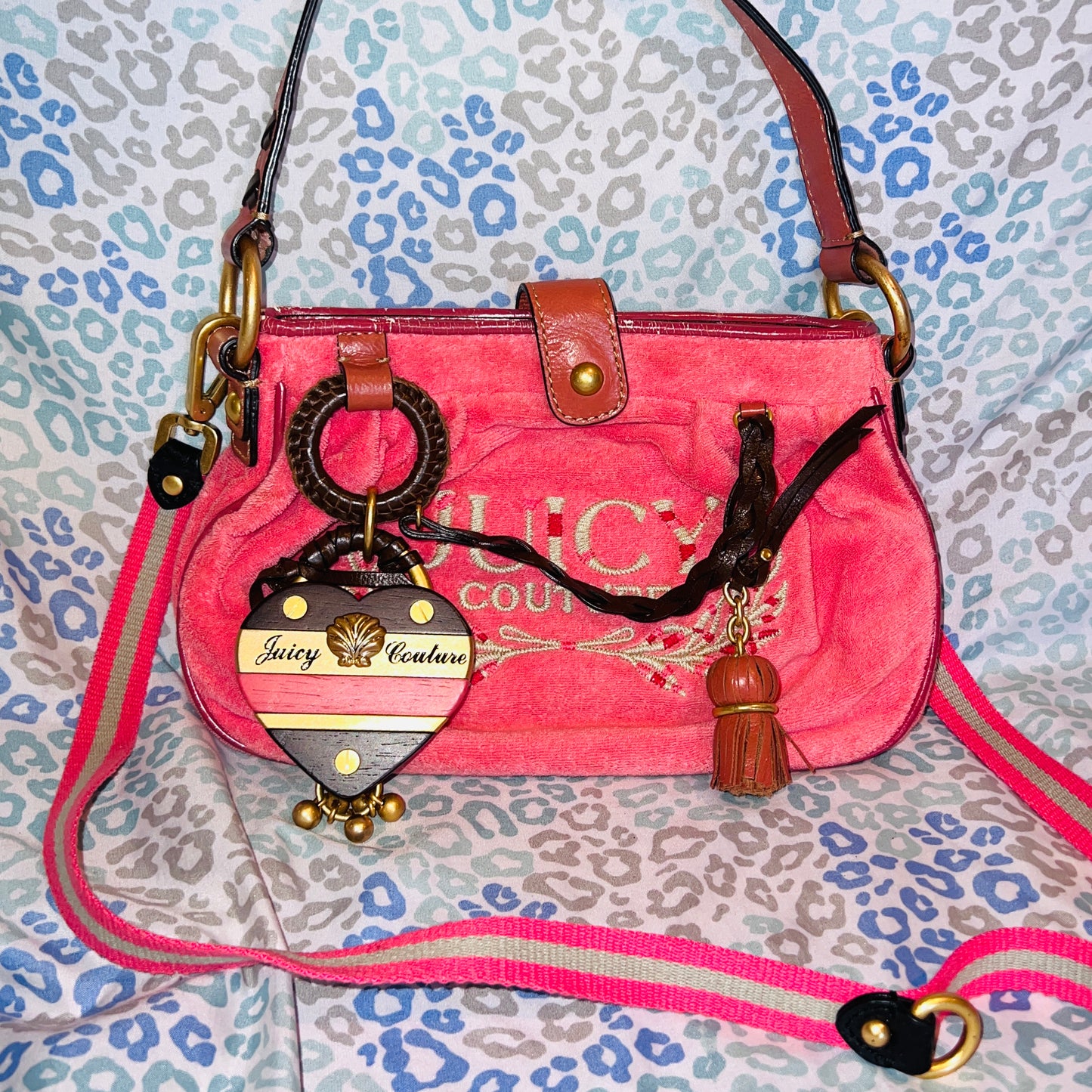 Vintage Pink Juicy Couture Purse Crossbody Bag Terry Cloth Handbag Y2K