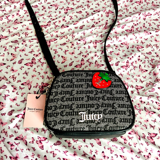 New Black Grey Juicy Couture Crossbody Purse Strawberry MSRP $79 Camera Bag
