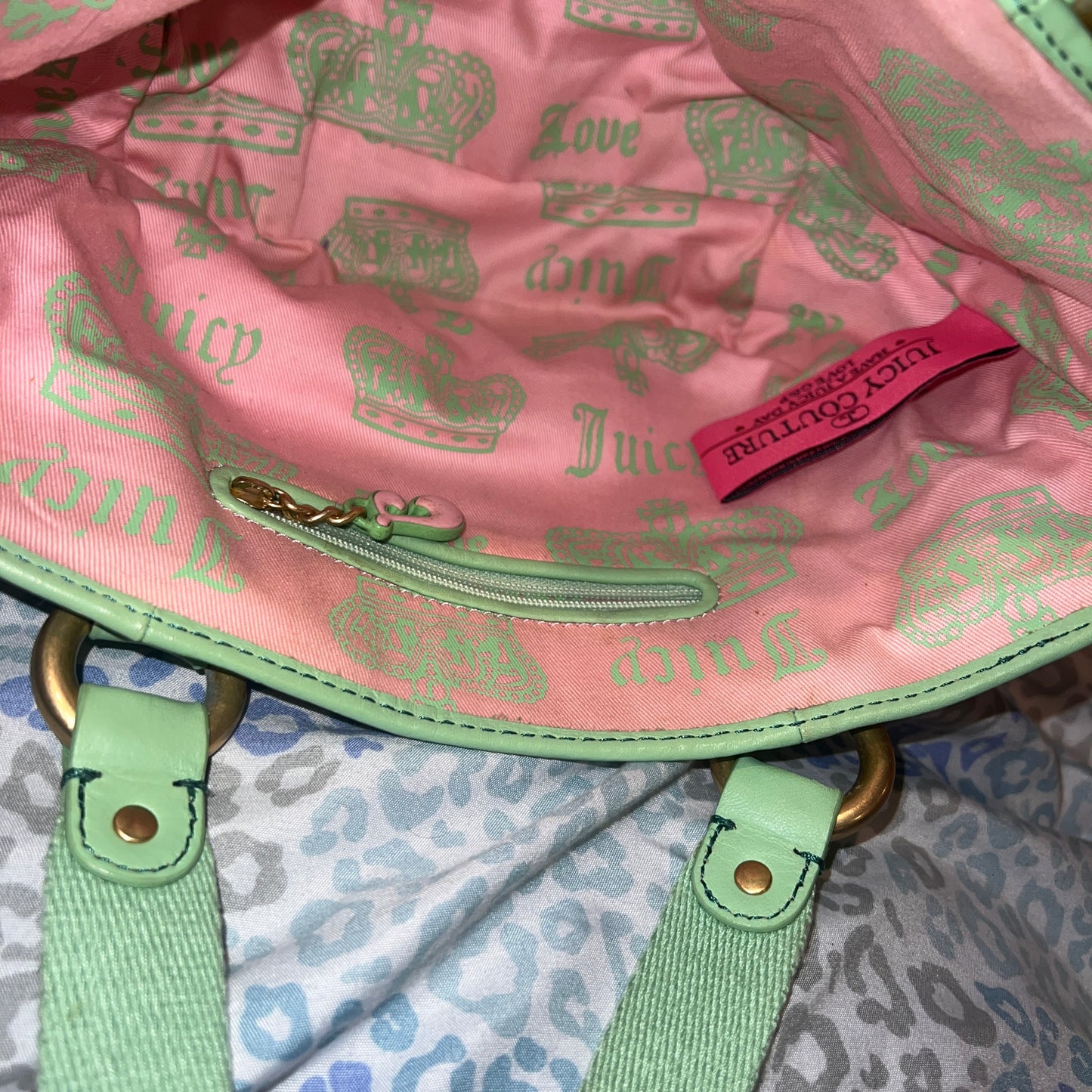 Vintage Green Pink Juicy Couture Bag Purse Handbag Terry Cloth Juicy Girls Rule