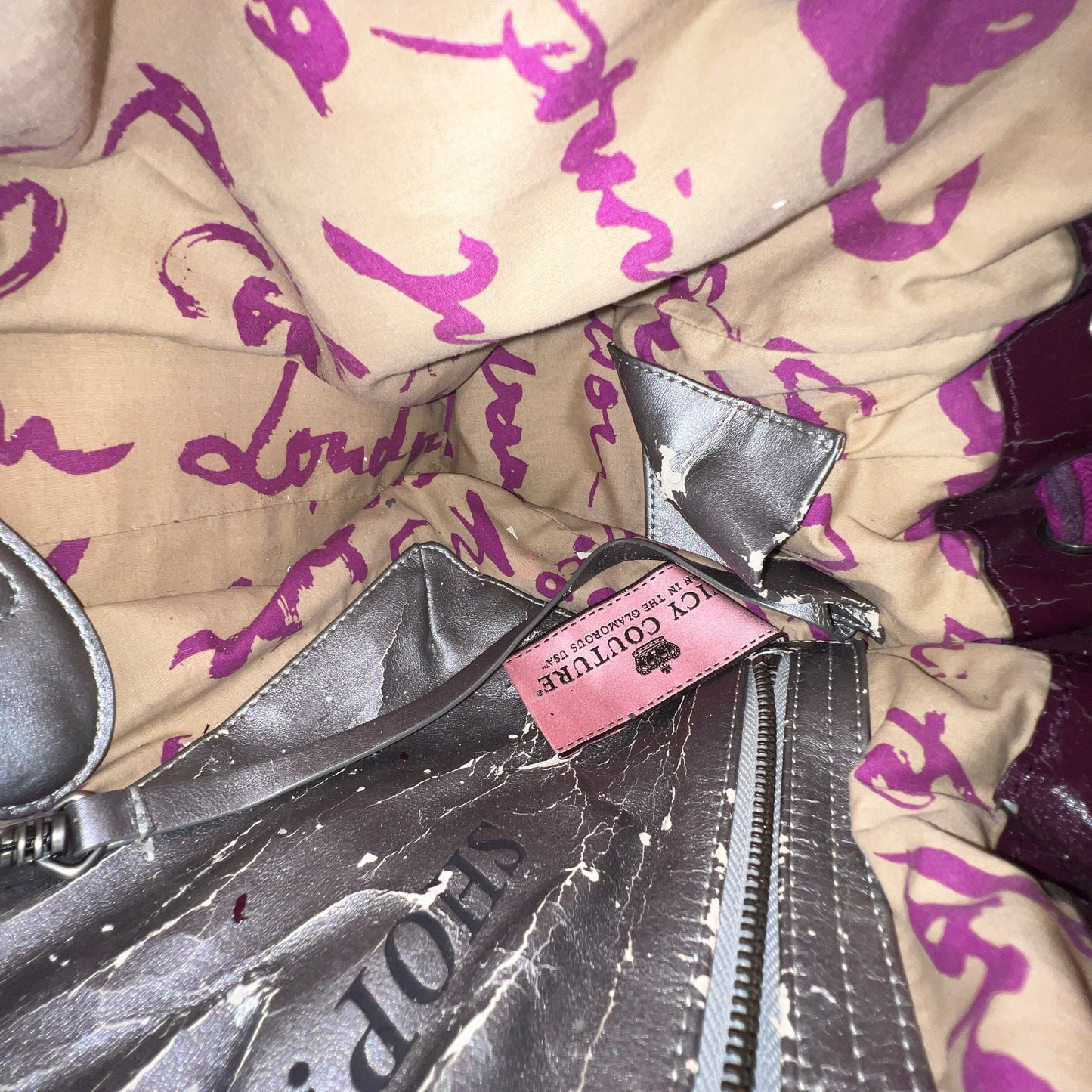 Vintage Purple Juicy Couture Purse Daydreamer Velvet Tote Bag Live for Juicy Y2K