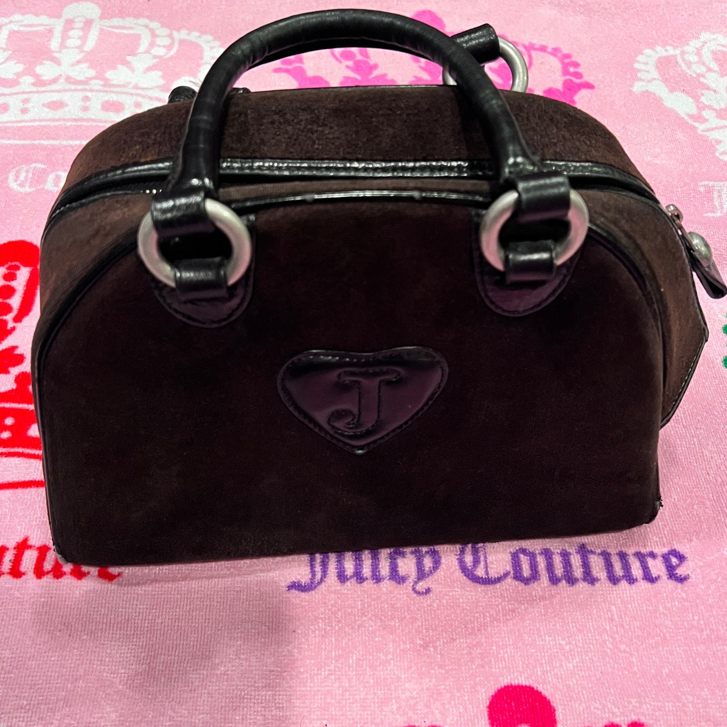 Vintage Black Juicy Couture Purse Bowler Bag Satchel Handbag Velour Y2K