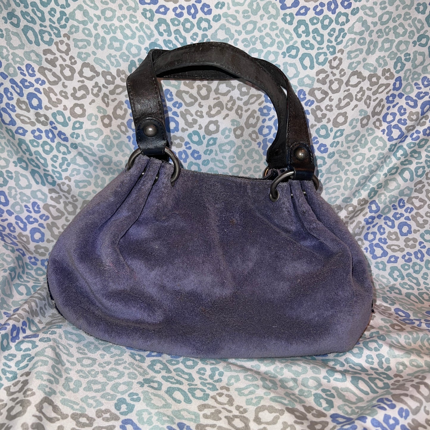 Vintage Blue Juicy Couture Purse Handbag Rhinestone Satchel Bag Y2K Terry Cloth