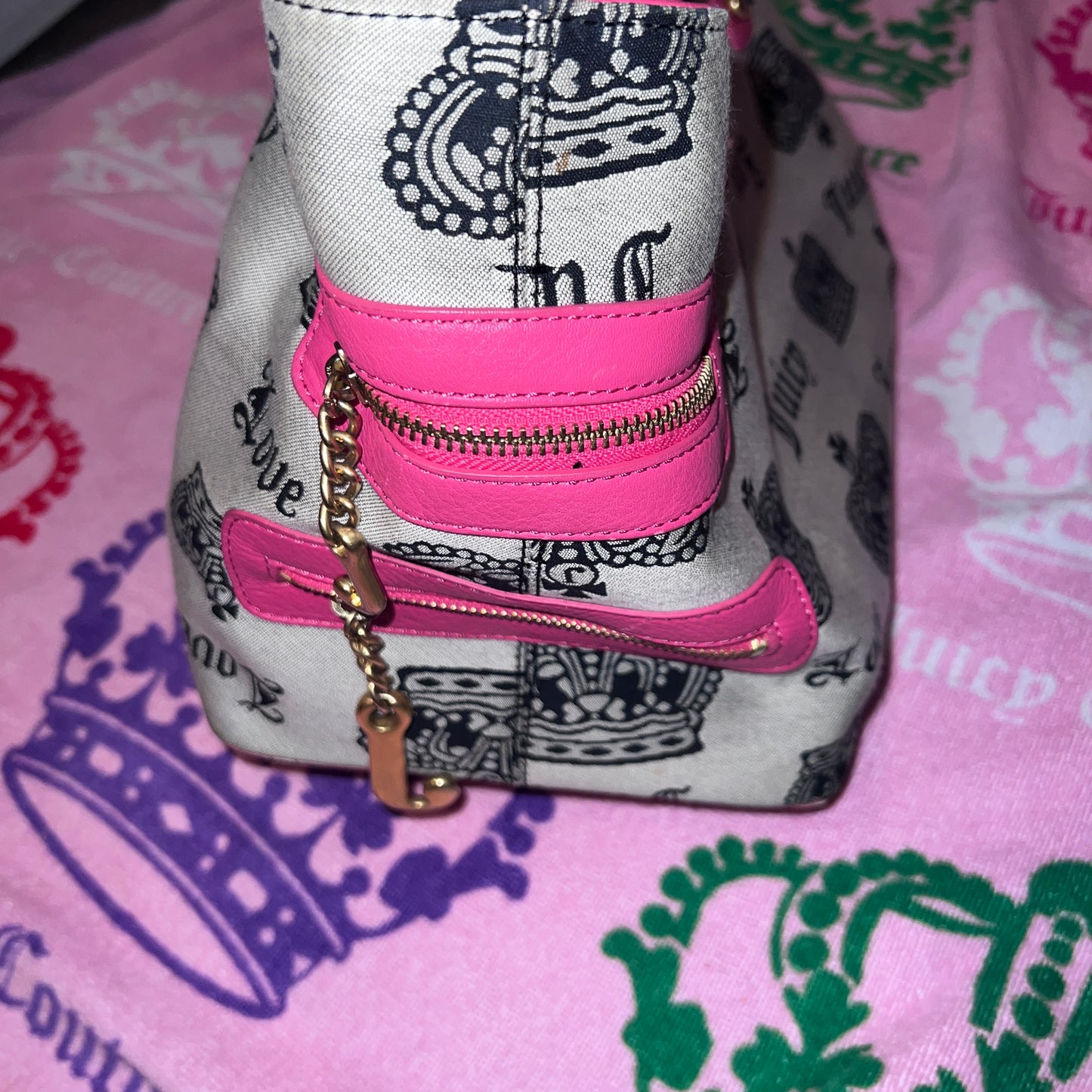 Vintage Pink Black Juicy Couture Purse Tote Bag Satchel XL Size Y2K