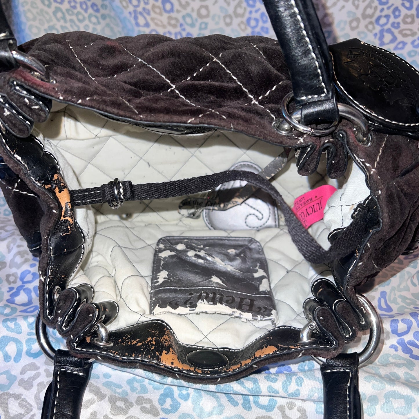 Vintage Dark Brown Juicy Couture Purse Handbag Satchel Bag Velour Quilted Y2K