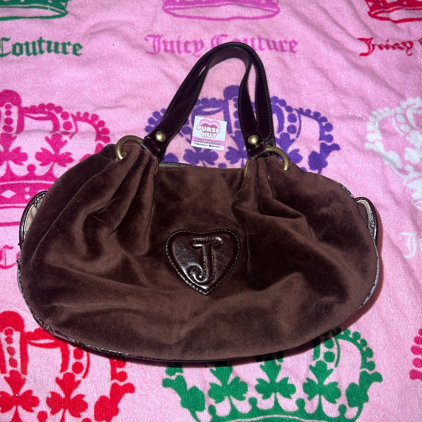 Vintage Pink Brown Juicy Couture Satchel Bag Purse Handbag Velour Y2K