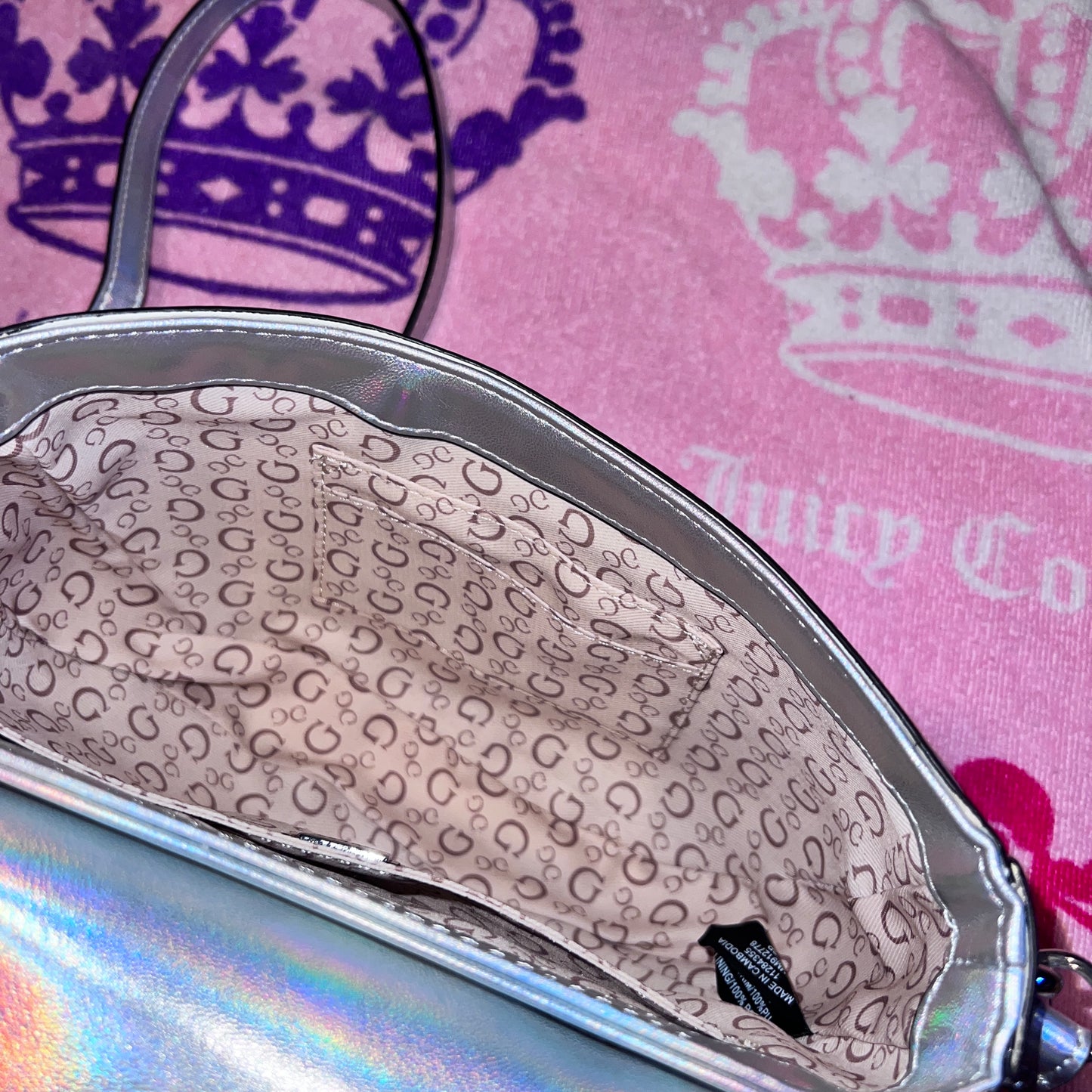 New Silver GUESS Purse Satchel Handbag Crossbody Metallic Betana Mini MM912778