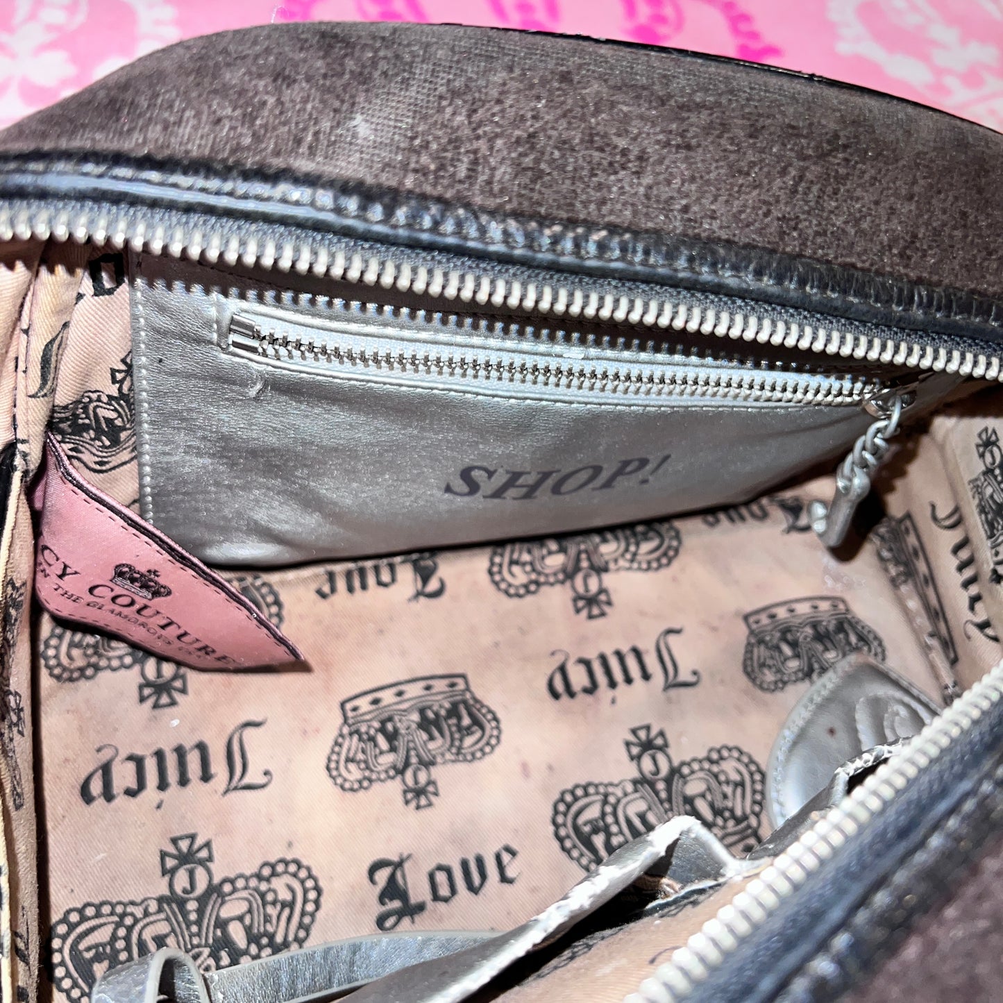 Vintage Black Juicy Couture Purse Bowler Bag Satchel Handbag Velour Y2K