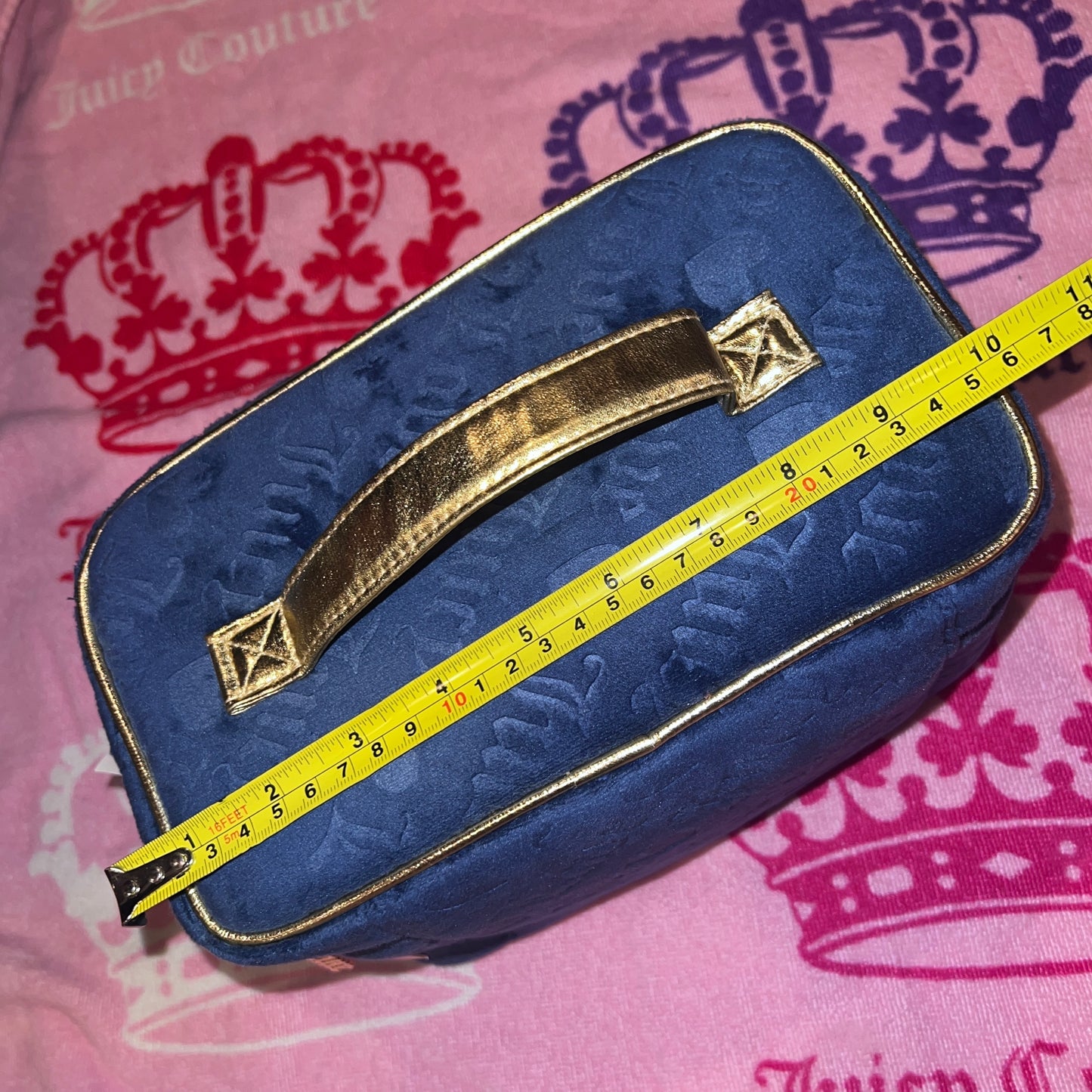 New Blue Juicy Couture Train Case Makeup Bag Velvet Cosmetic Purse