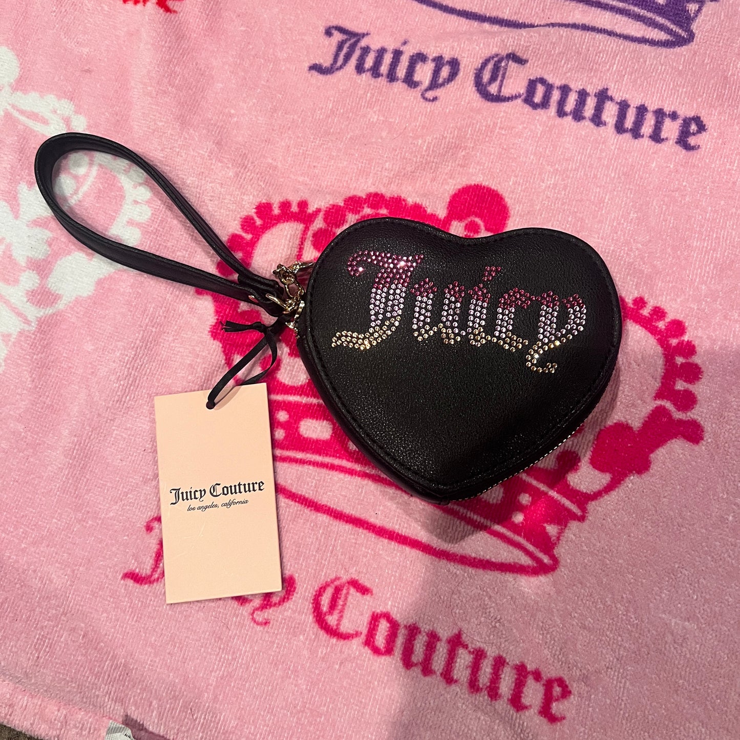 New Black Juicy Couture Heart Wallet Pouch Clutch Zip Around